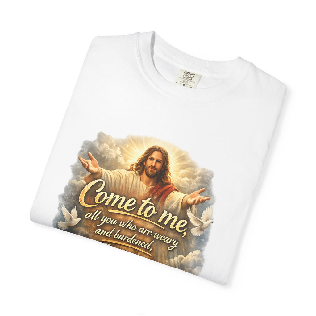 Come to Me Christian T-Shirt — "Come to me... and I will give you REST" Religious Faith Tee