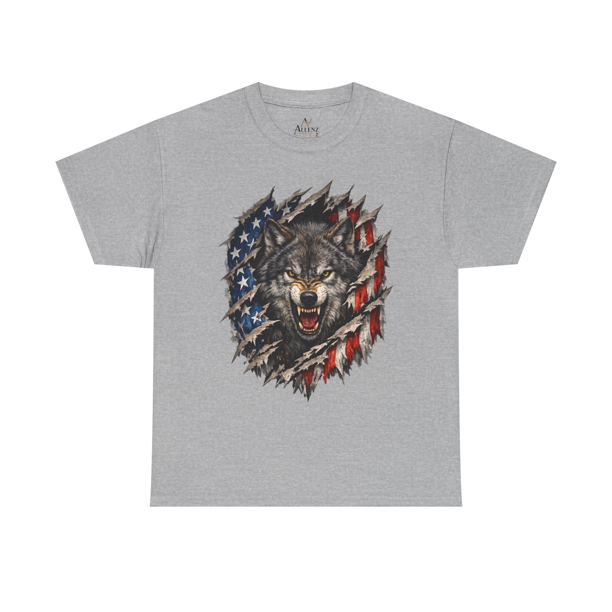 Unisex Heavy Cotton Tee - American flag with wolf face