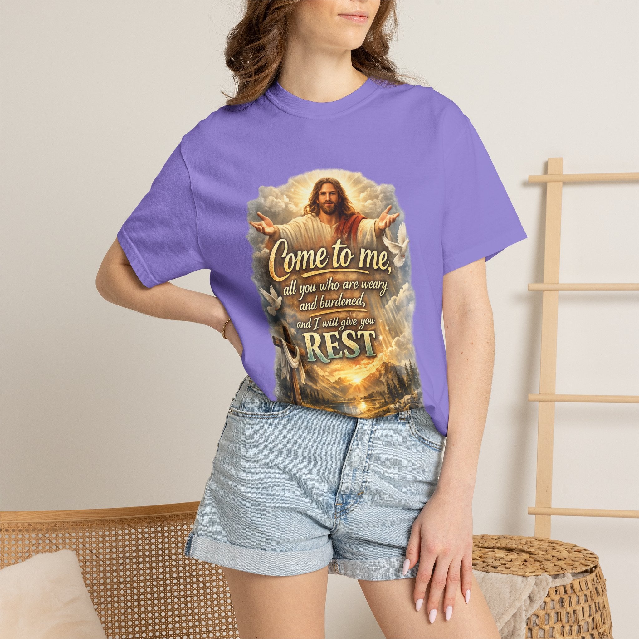Come to Me Christian T-Shirt — "Come to me... and I will give you REST" Religious Faith Tee