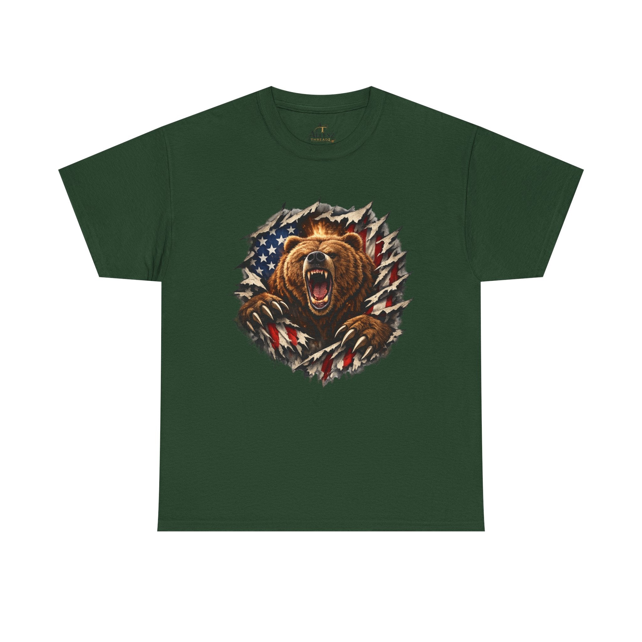 Unisex Heavy Cotton Tee-bear coming out of the American flag