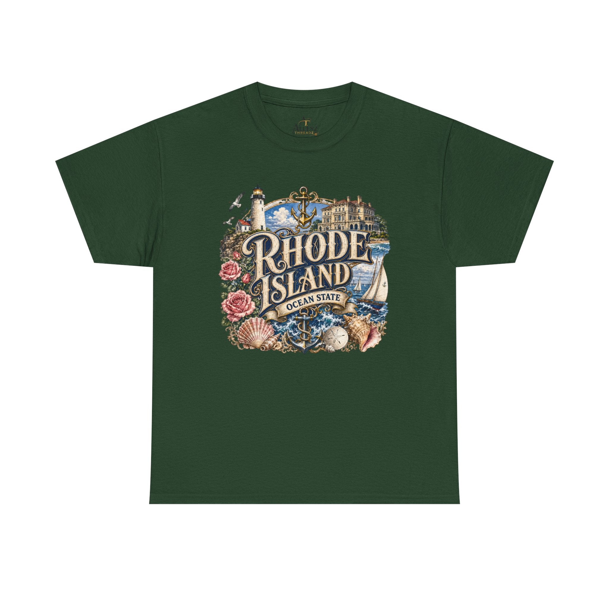 Unisex Heavy Cotton Tee⚓ Rhode Island – Coastal Charm of the Ocean State 🌊🏖️