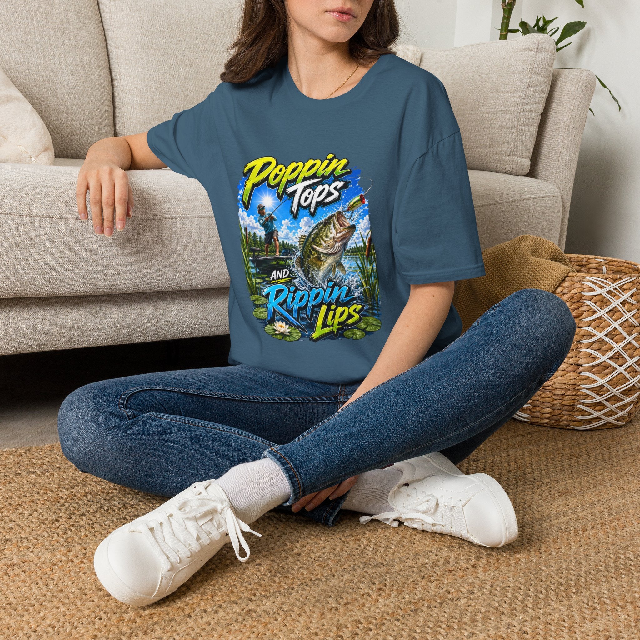 Poppin Tops Rippin Lips Fishing Shirt Unisex Softstyle T-Shirt
