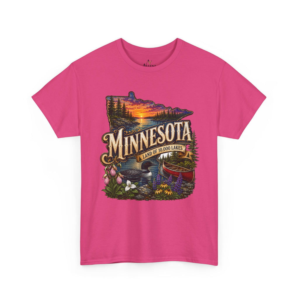 Unisex Heavy Cotton Tee🌲 Minnesota – Land of 10,000 Lakes Adventure 🌲