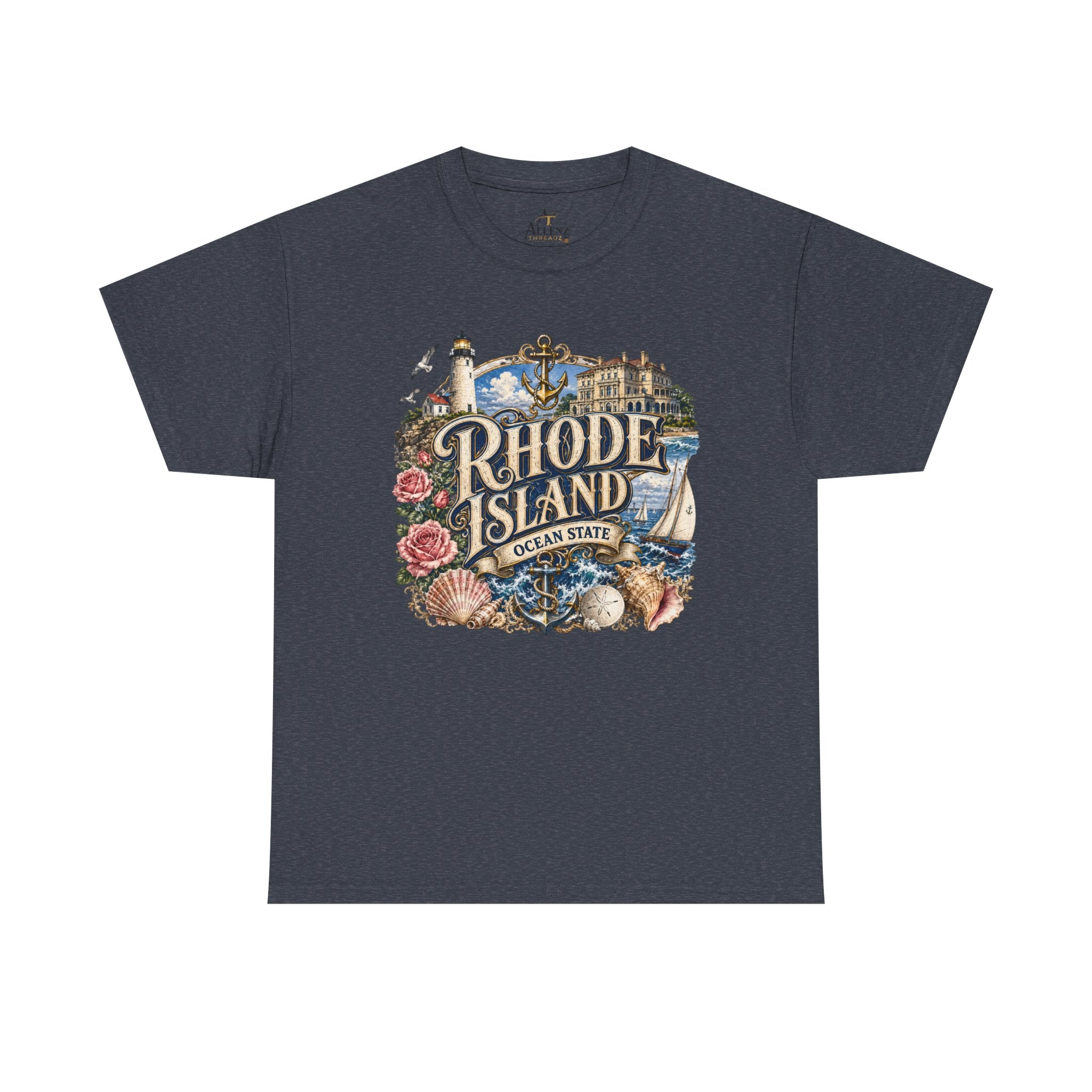 Unisex Heavy Cotton Tee⚓ Rhode Island – Coastal Charm of the Ocean State 🌊🏖️