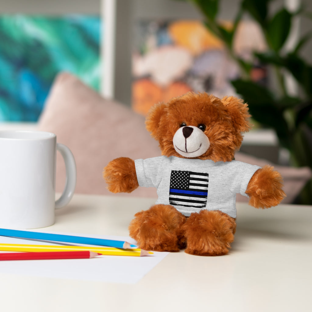 Kids Stuffed Animal with Thin Blue line flag Tee