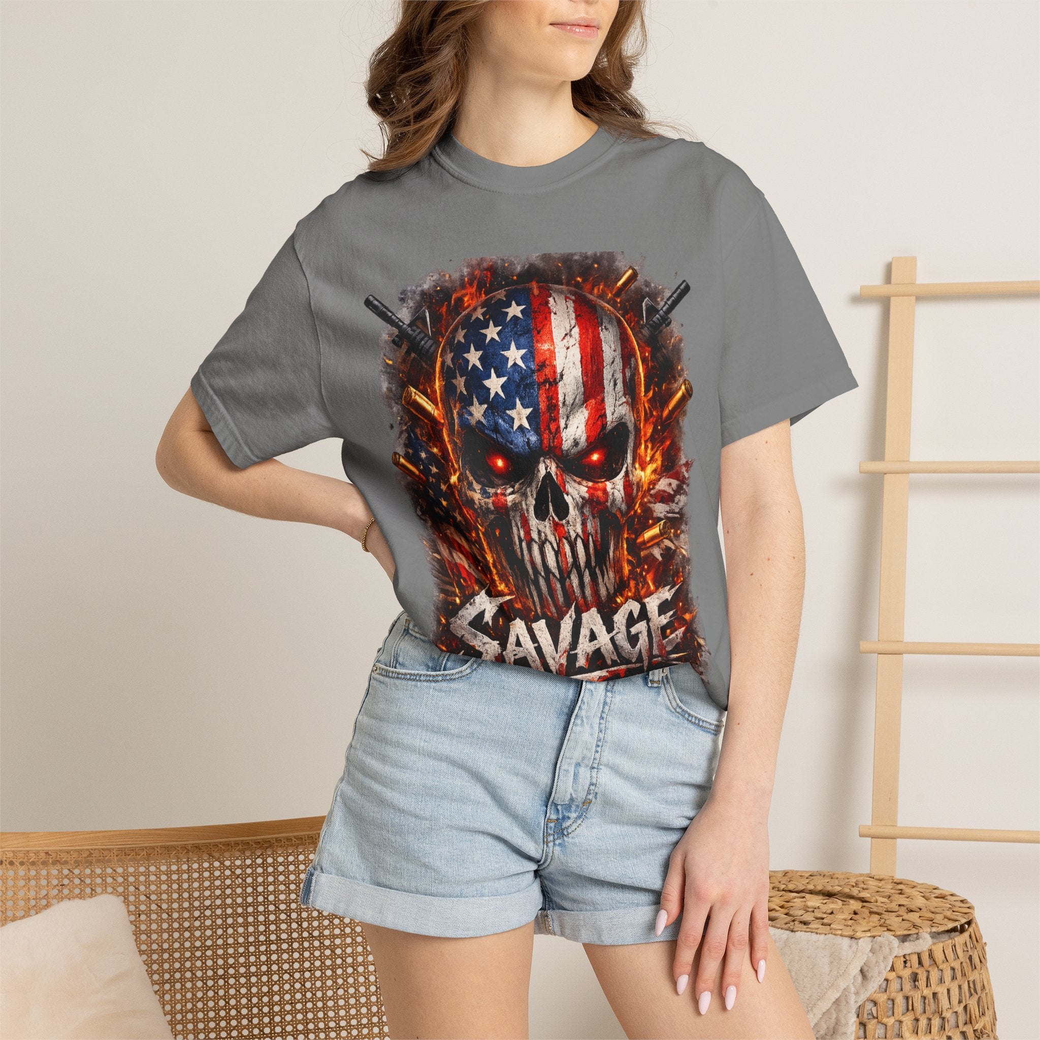 American Flag Skull 'Savage' Graphic T-Shirt