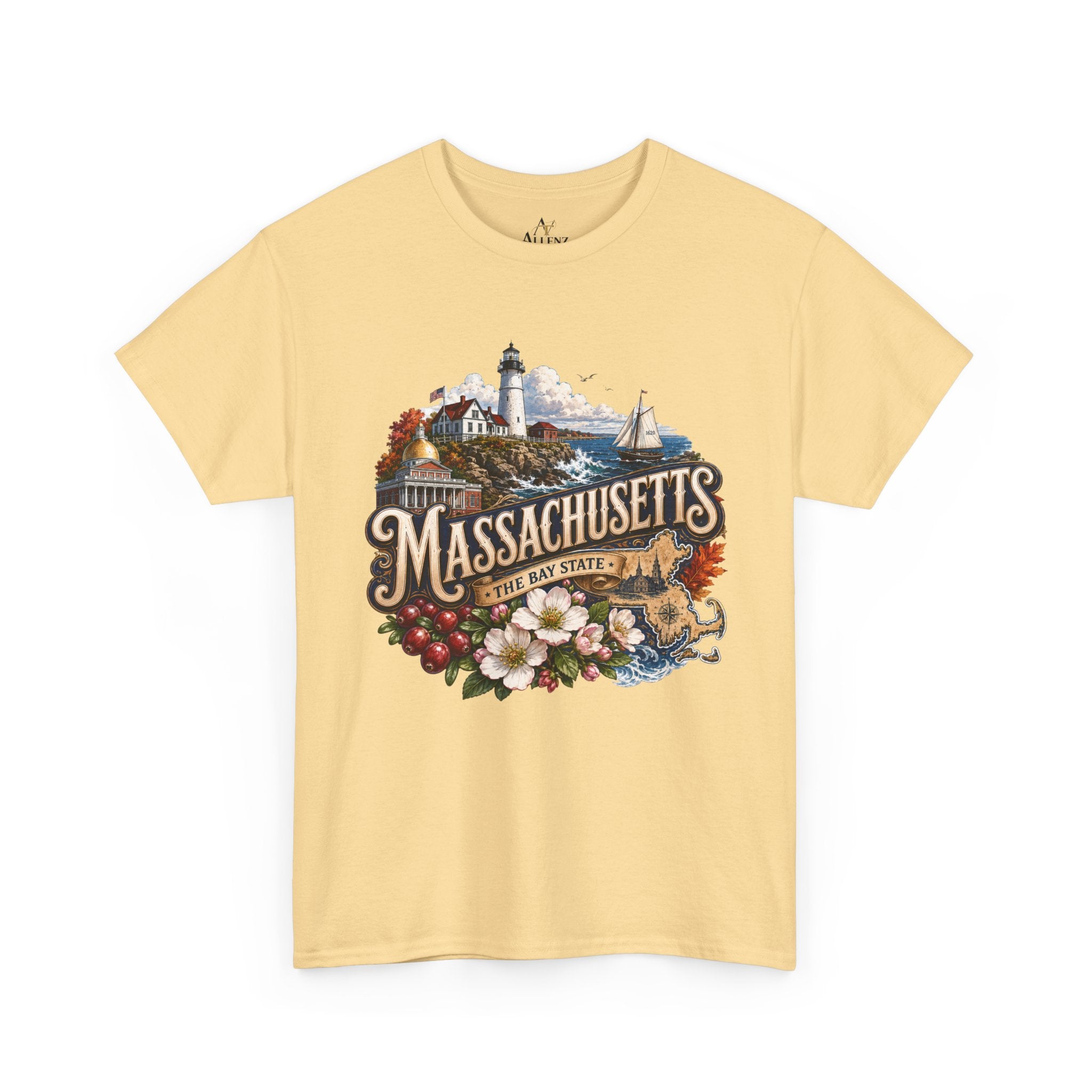 Unisex Heavy Cotton Tee ⚓ Massachusetts – Historic Coastal Pride