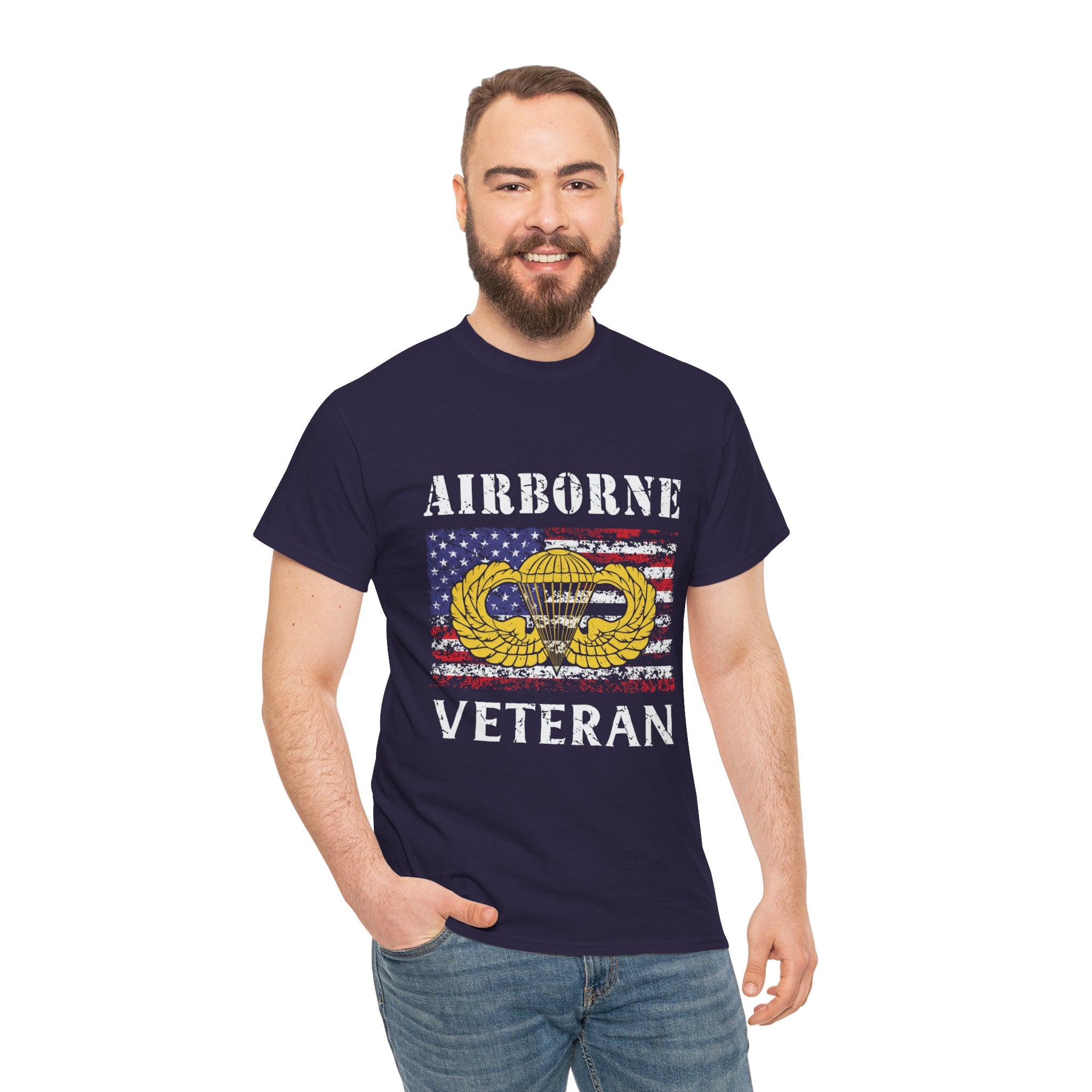 🪂 Airborne Veteran Patriotic Unisex Heavy Cotton Tee