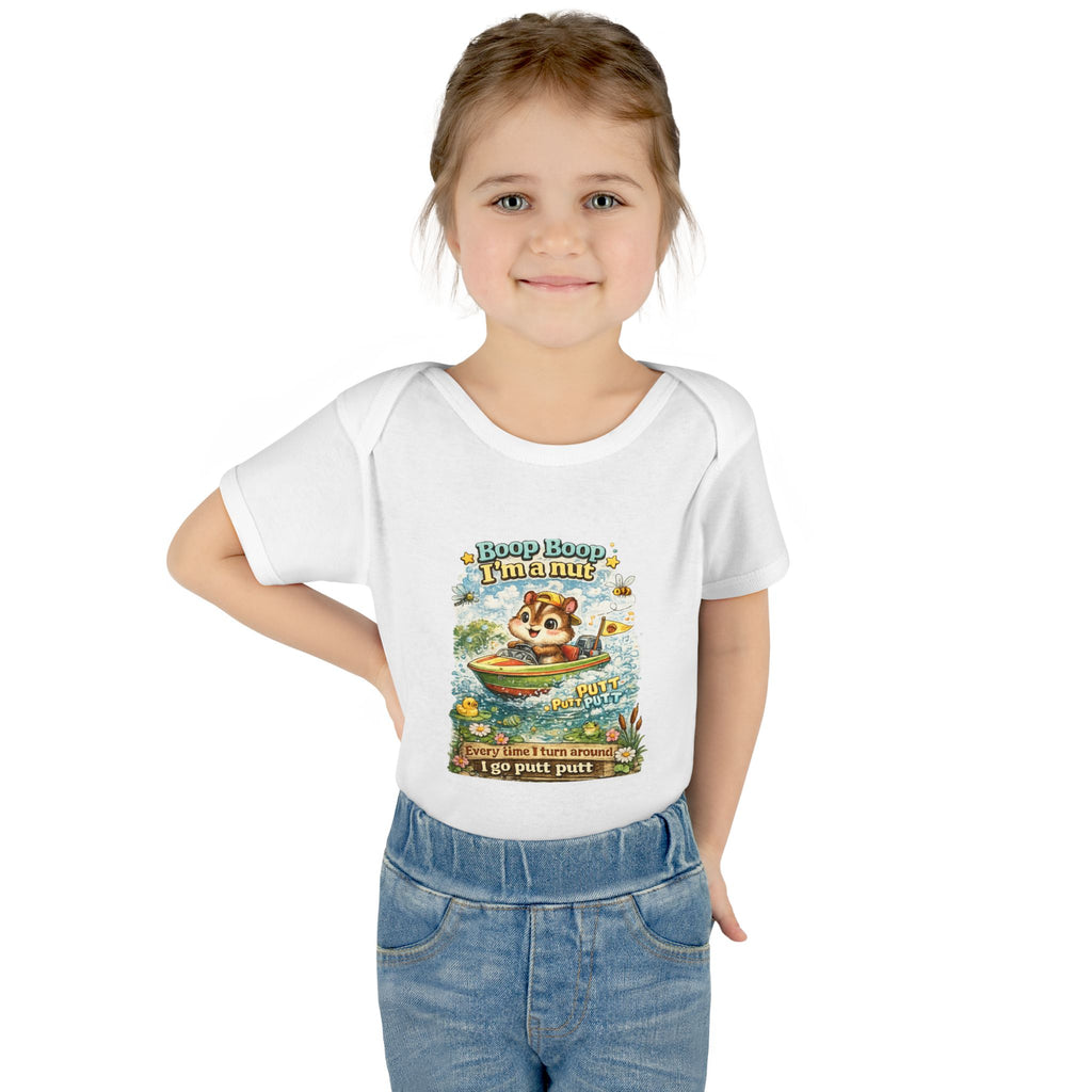 Infant Baby Rib Bodysuit 🐿️🚤 Boop Boop I’m a Nut – Cute Kids T-Shirt Design 💙✨
