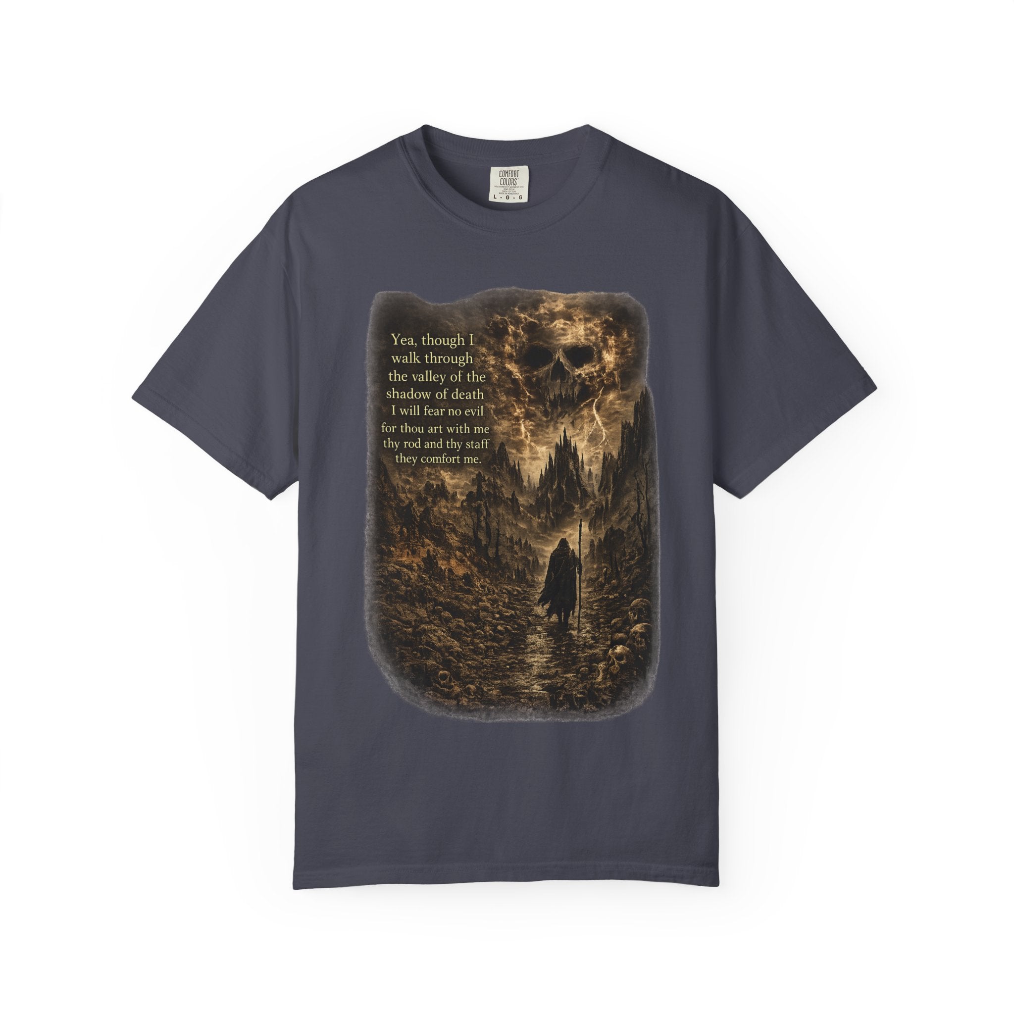 Skull Cavern Gothic T-Shirt — 'You…walk through the valley of the shadow of death' Graphic Tee