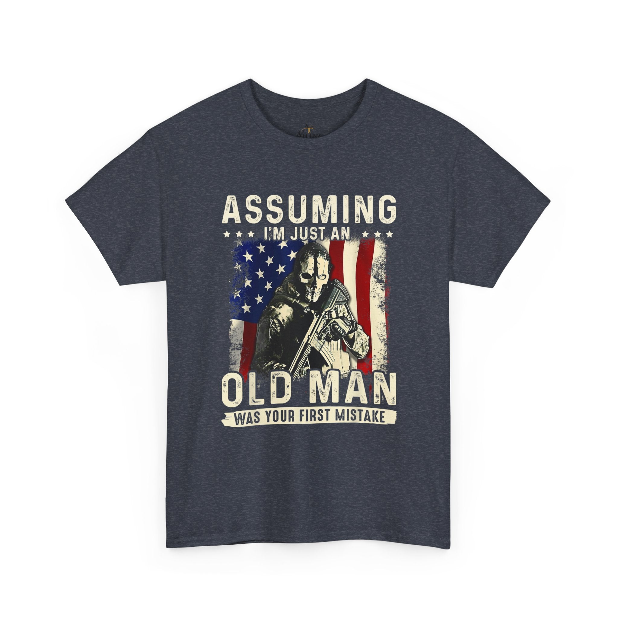 Unisex Heavy Cotton Tee  “Assuming I’m Just an Old Man Was Your First Mistake” Veteran T-Shirt