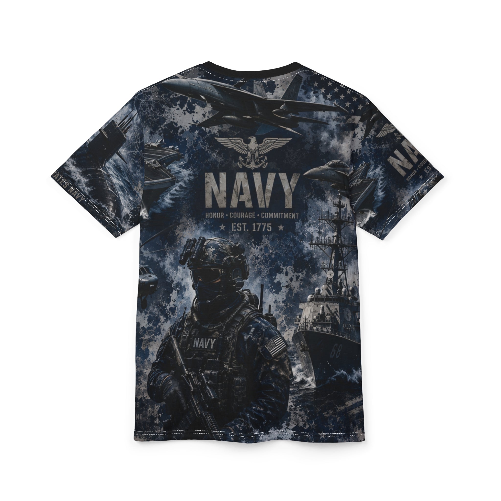 Unisex NAVY Cut and Sew Tee (AOP)