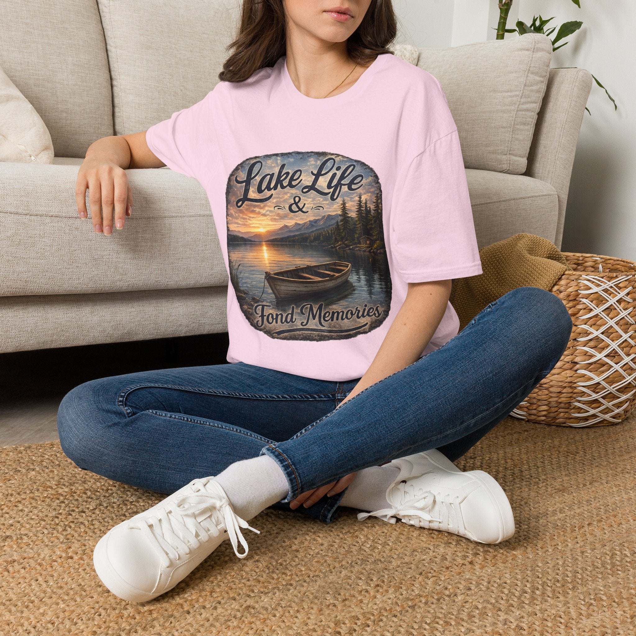 Lake Life T-Shirt — Scenic Sunrise Boat 'Lake Life & Fond Memories'