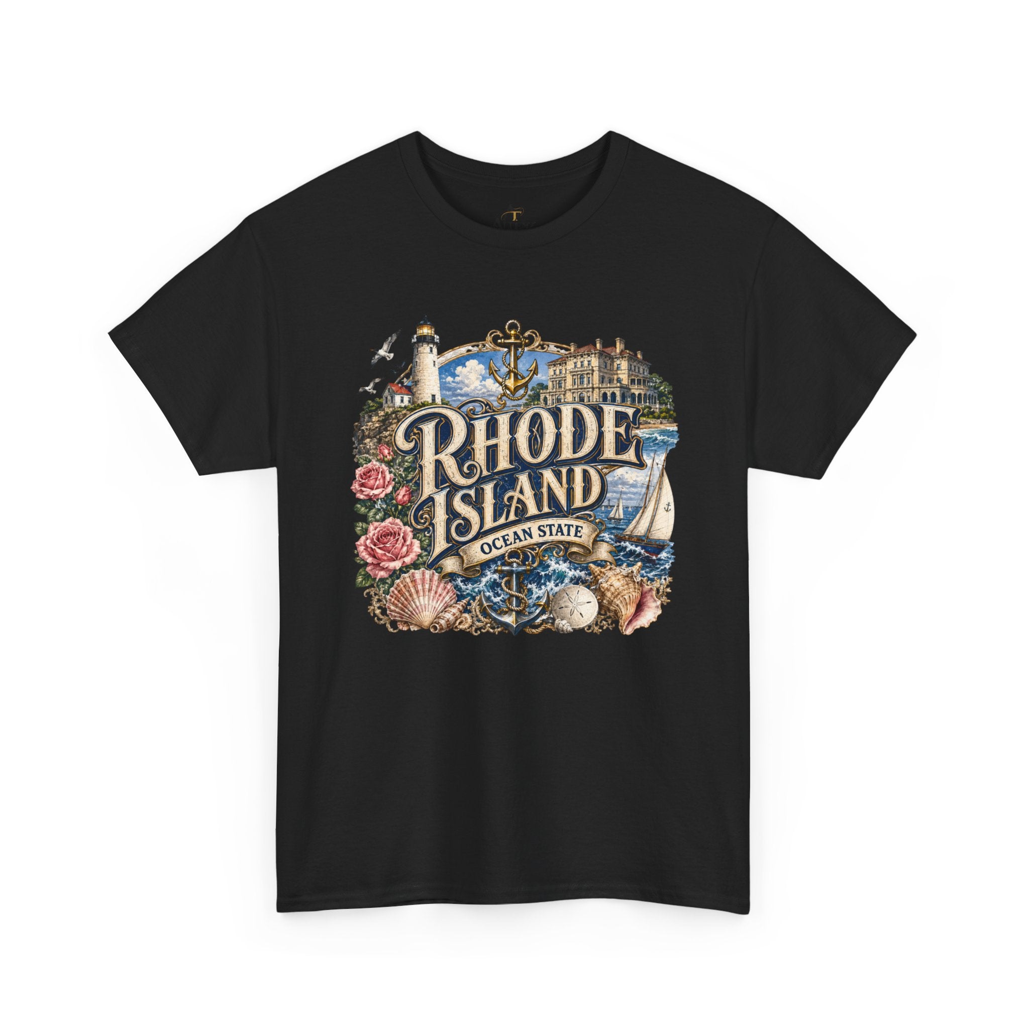 Unisex Heavy Cotton Tee⚓ Rhode Island – Coastal Charm of the Ocean State 🌊🏖️