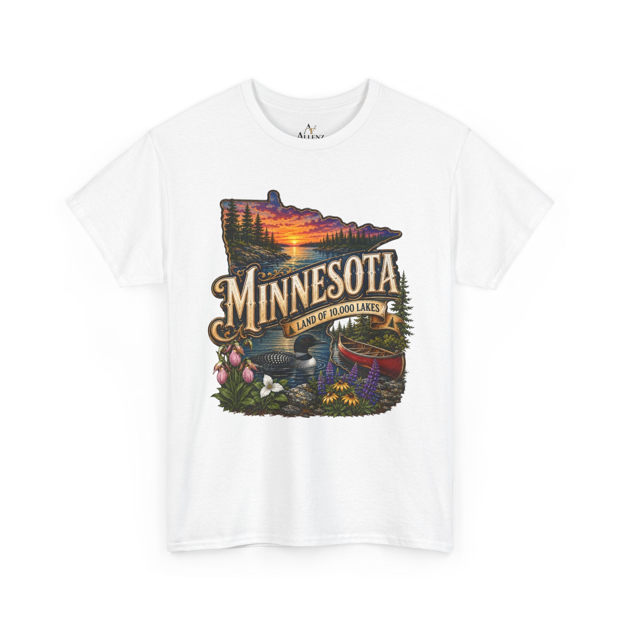 Unisex Heavy Cotton Tee🌲 Minnesota – Land of 10,000 Lakes Adventure 🌲