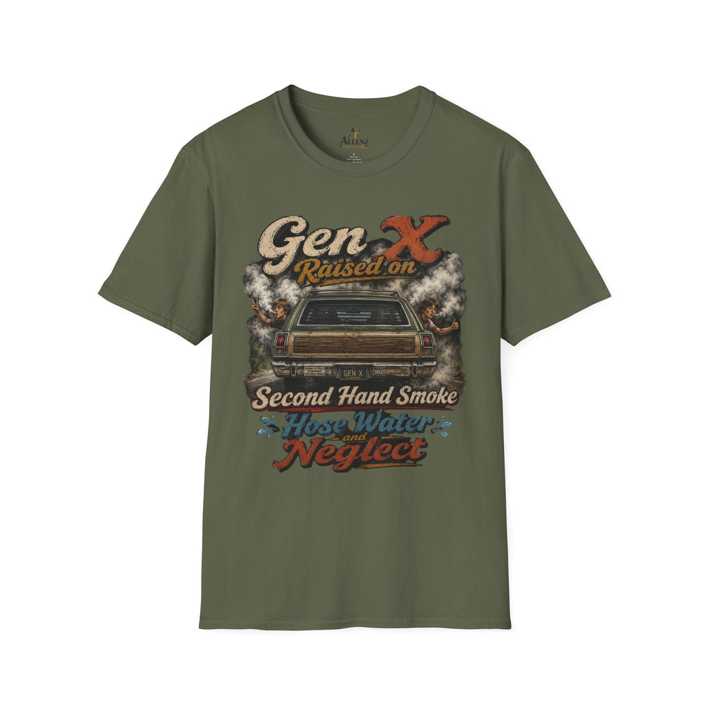 Gen X T-Shirt — "Raised on Secondhand Smoke, Hose Water, Neglect" Retro Car Vintage Tee
