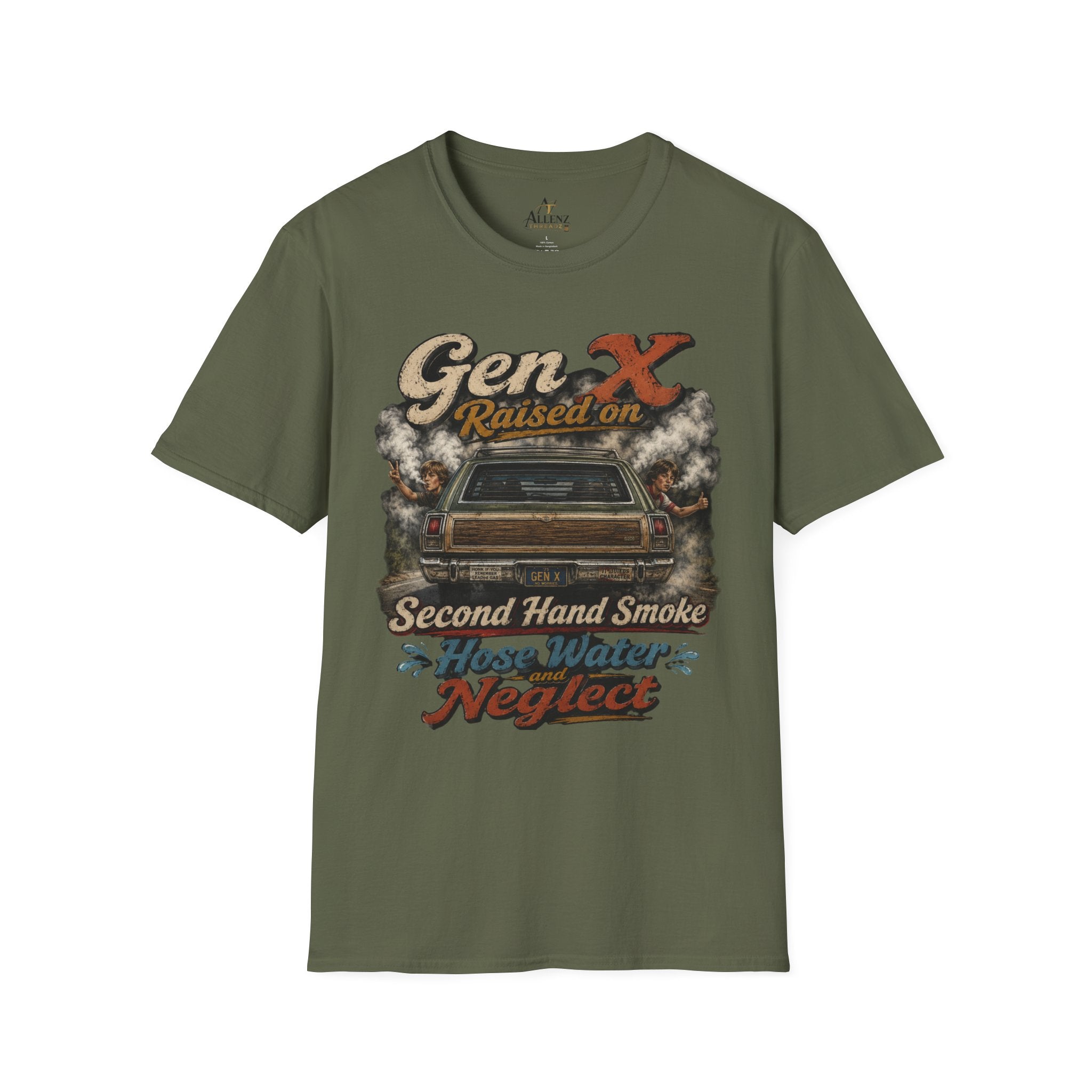 Gen X T-Shirt — "Raised on Secondhand Smoke, Hose Water, Neglect" Retro Car Vintage Tee