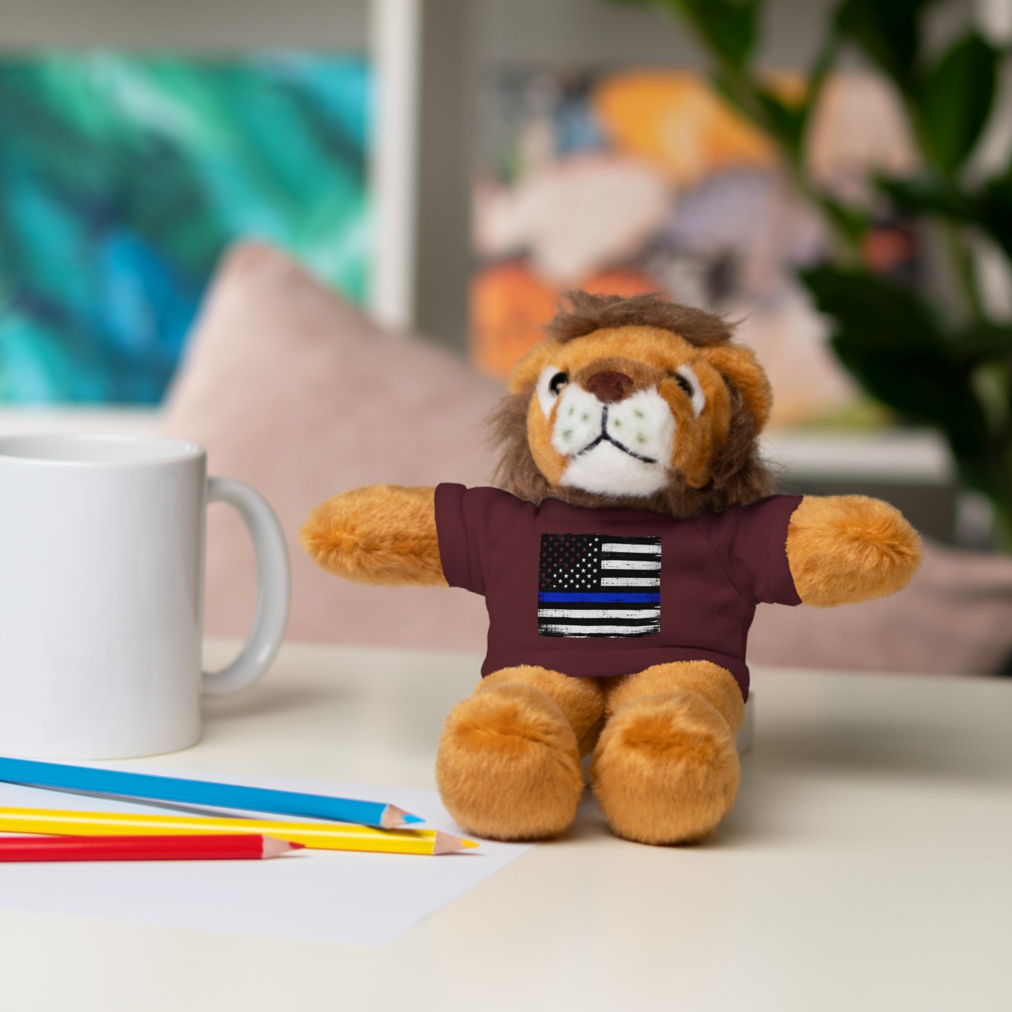 Kids Stuffed Animal with Thin Blue line flag Tee
