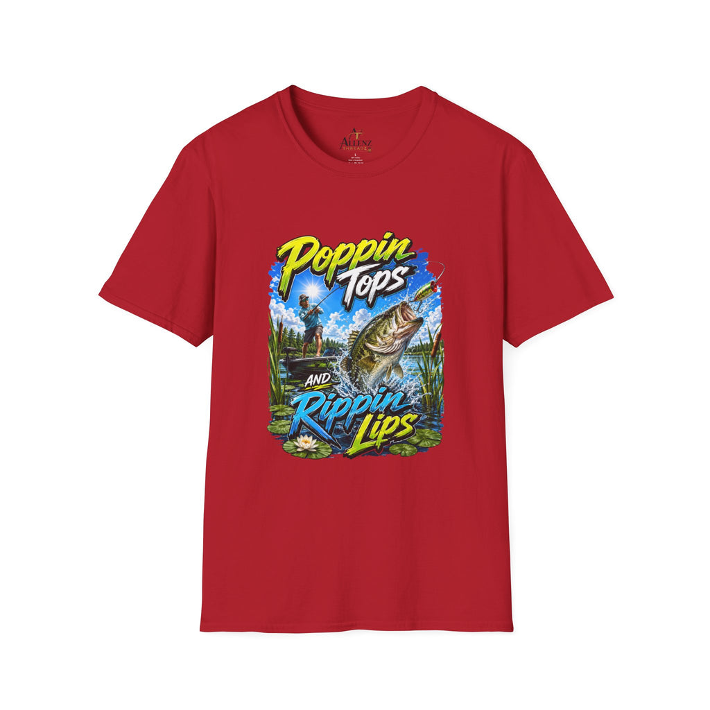 Poppin Tops Rippin Lips Fishing Shirt Unisex Softstyle T-Shirt