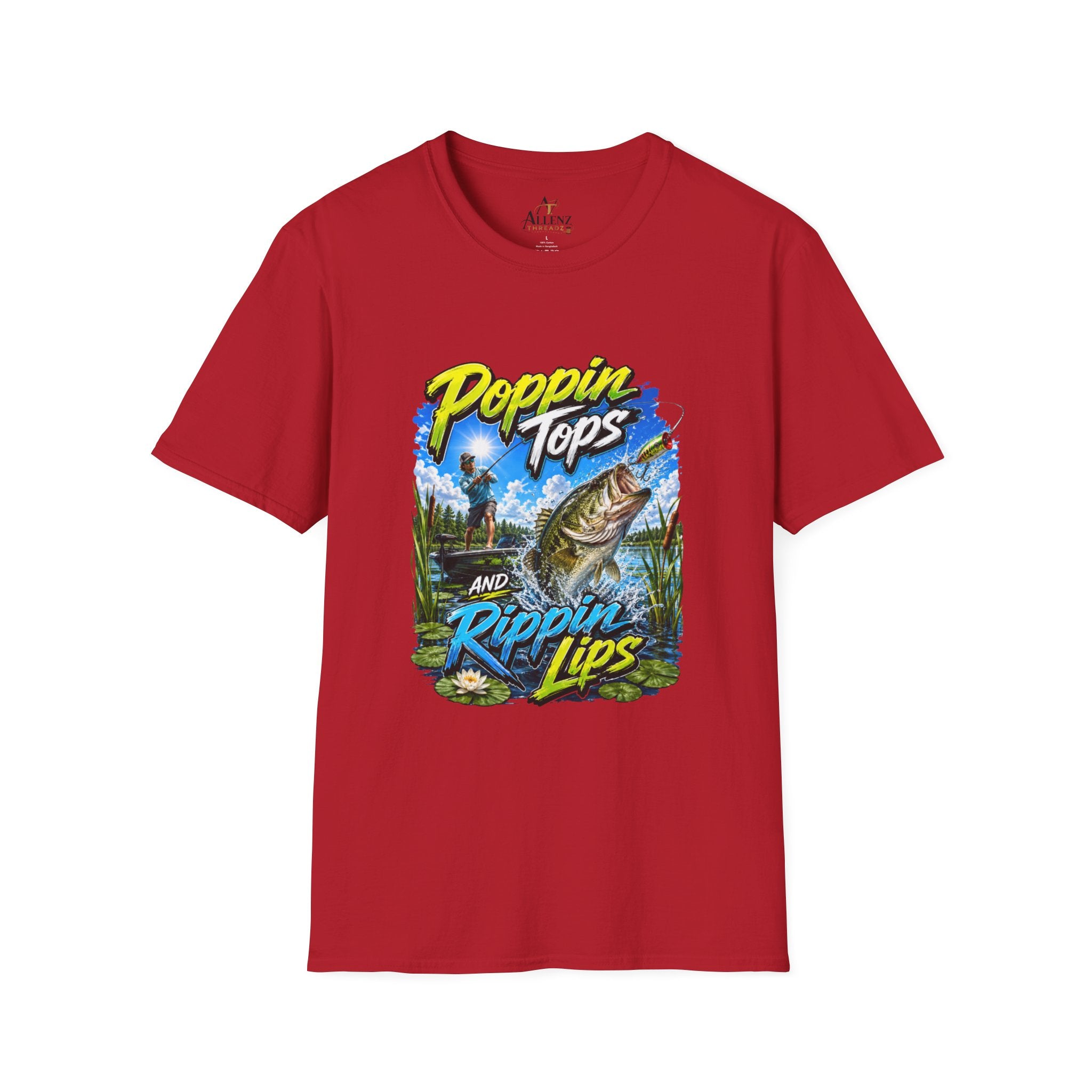 Poppin Tops Rippin Lips Fishing Shirt Unisex Softstyle T-Shirt