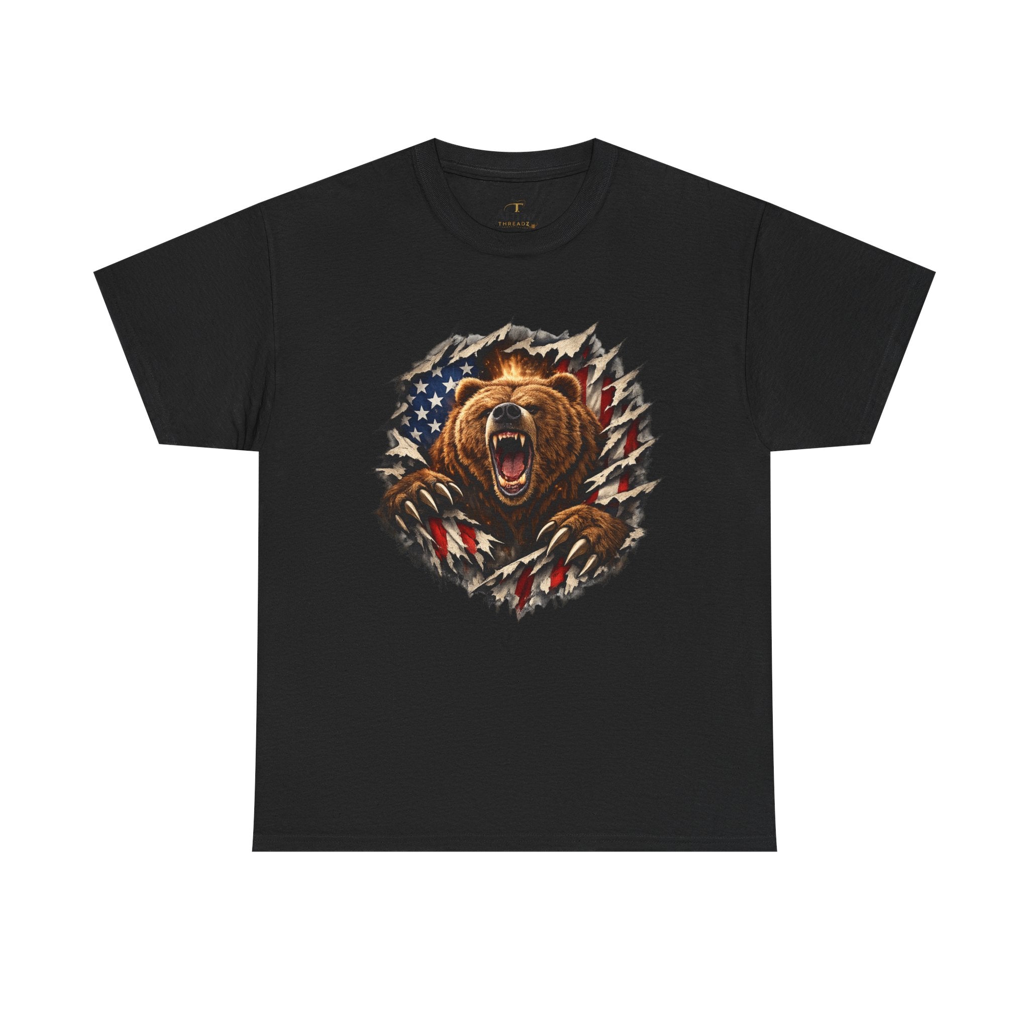 Unisex Heavy Cotton Tee-bear coming out of the American flag
