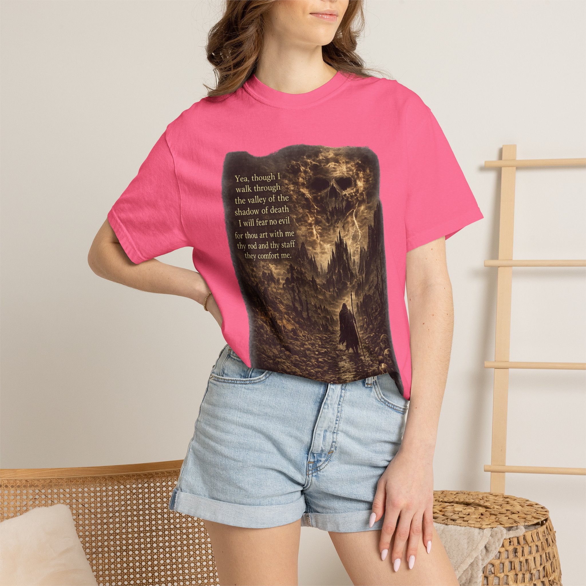 Skull Cavern Gothic T-Shirt — 'You…walk through the valley of the shadow of death' Graphic Tee