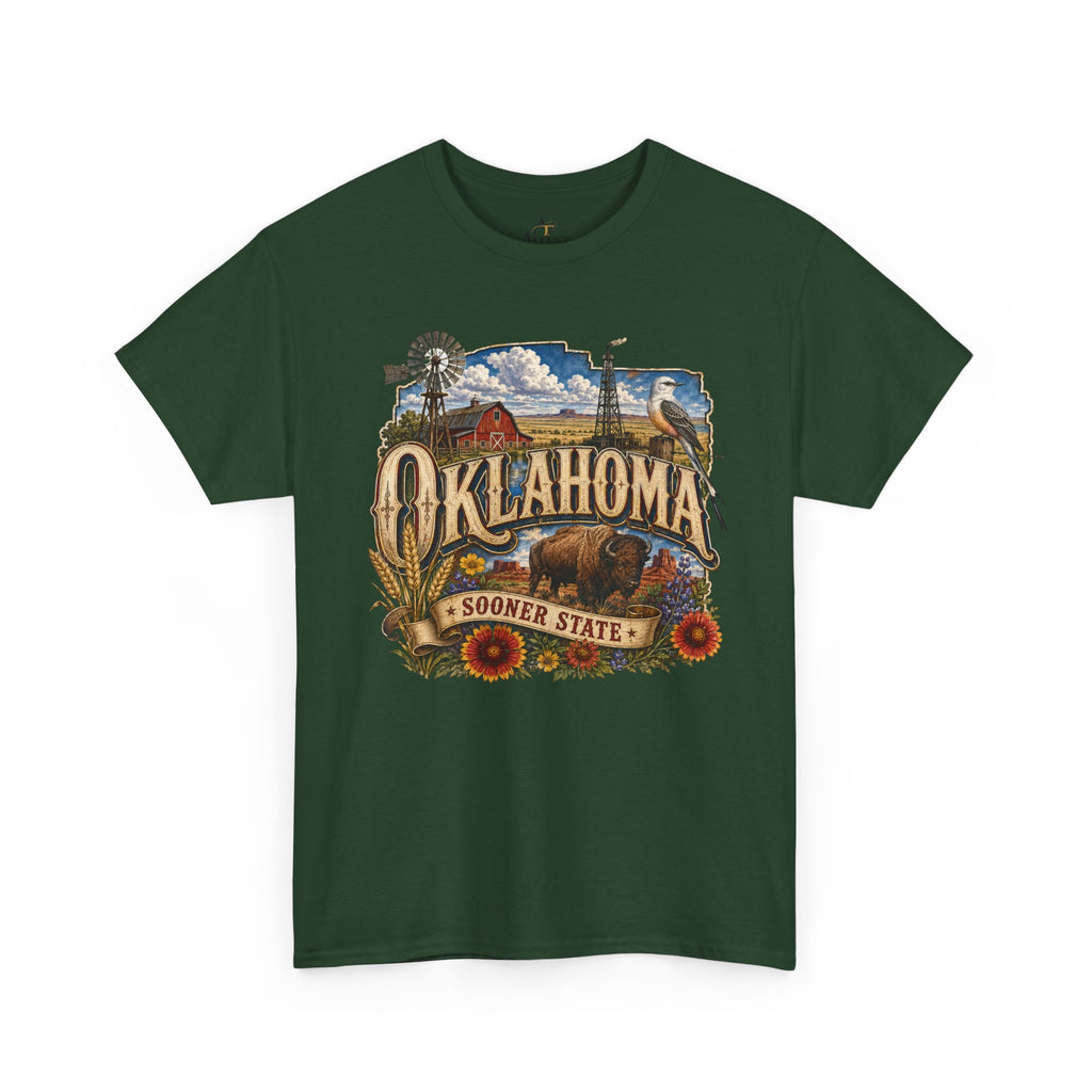 Unisex Heavy Cotton Tee🌾 Oklahoma – Proud Spirit of the Sooner State 🦬🌻