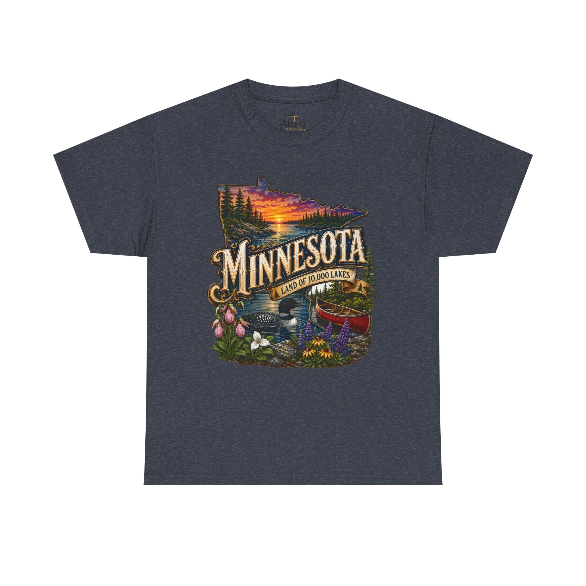 Unisex Heavy Cotton Tee🌲 Minnesota – Land of 10,000 Lakes Adventure 🌲