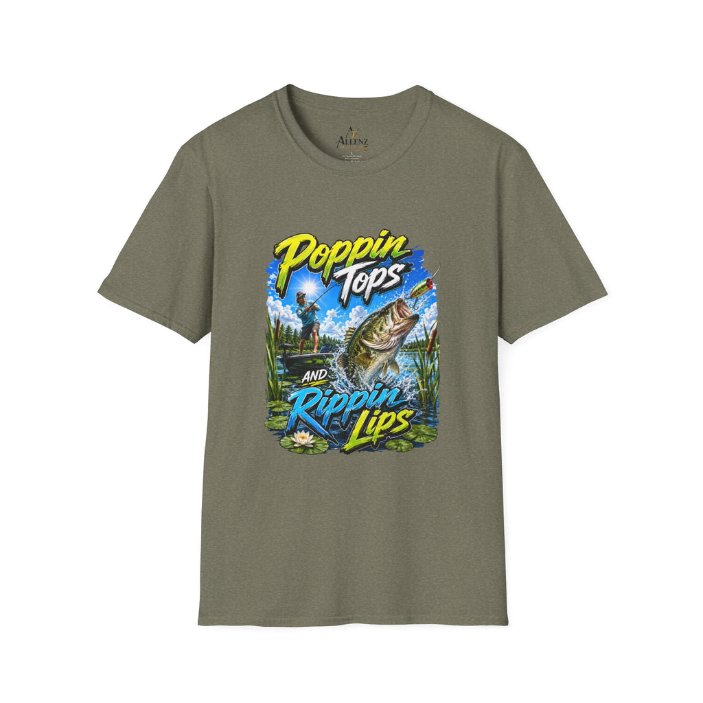 Poppin Tops Rippin Lips Fishing Shirt Unisex Softstyle T-Shirt