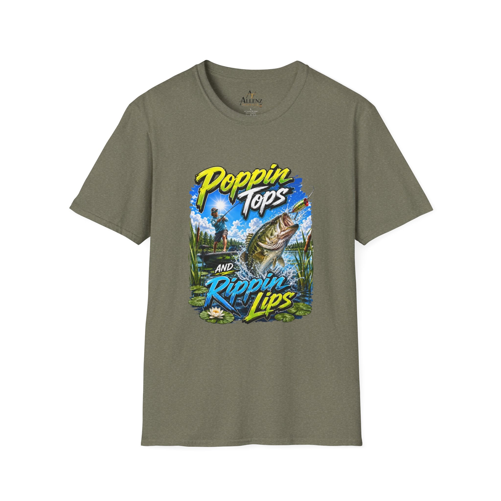 Poppin Tops Rippin Lips Fishing Shirt Unisex Softstyle T-Shirt