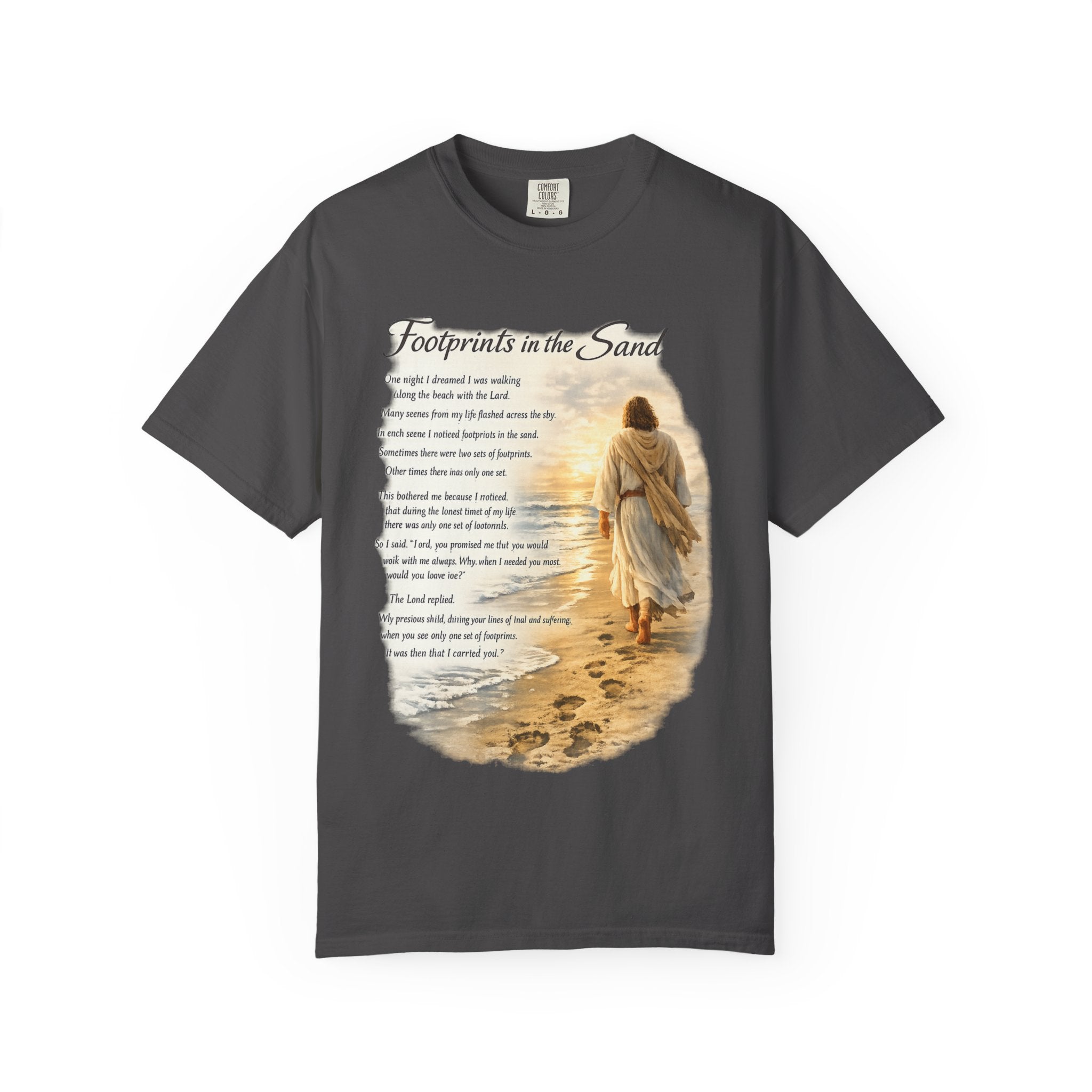 Footprints in the Sand Christian T-Shirt – Inspirational Jesus Poem Tee