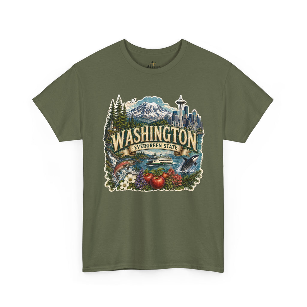 Unisex Heavy Cotton Tee🌲🏔️ Washington – Spirit of the Evergreen State 🚢🐋