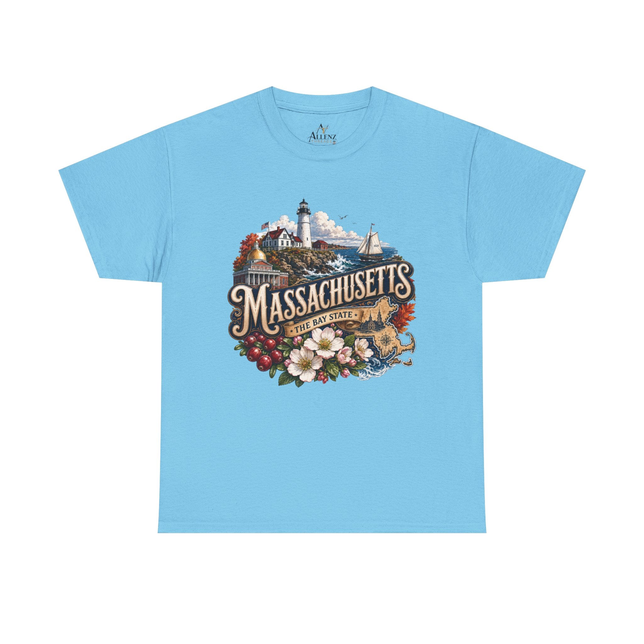 Unisex Heavy Cotton Tee ⚓ Massachusetts – Historic Coastal Pride