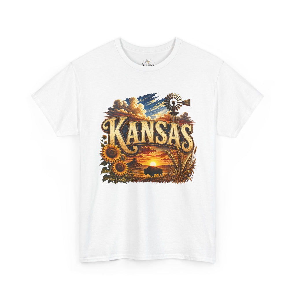 Unisex Heavy Cotton Tee 🌻 Kansas – Wide Open Skies and Heartland Heritage 🌻