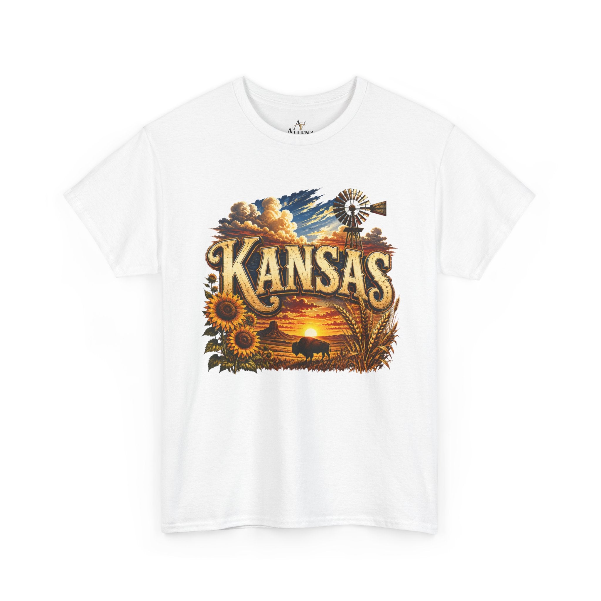 Unisex Heavy Cotton Tee 🌻 Kansas – Wide Open Skies and Heartland Heritage 🌻