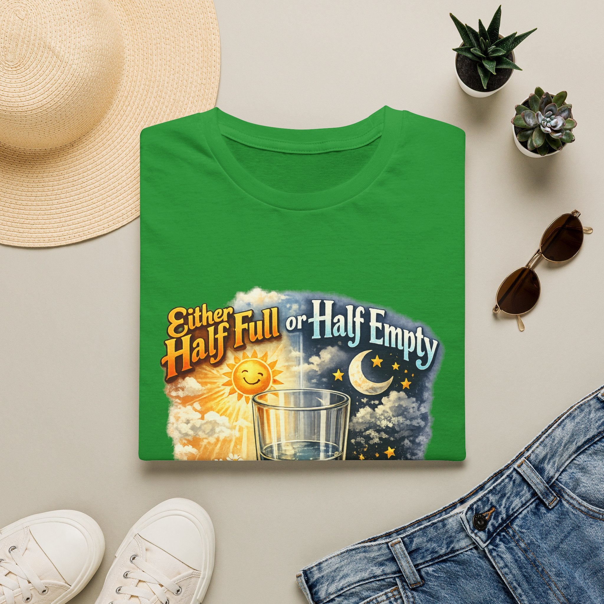 Glass Half Full or Half Empty T-Shirt — Inspirational Day & Night Positive Quote Tee