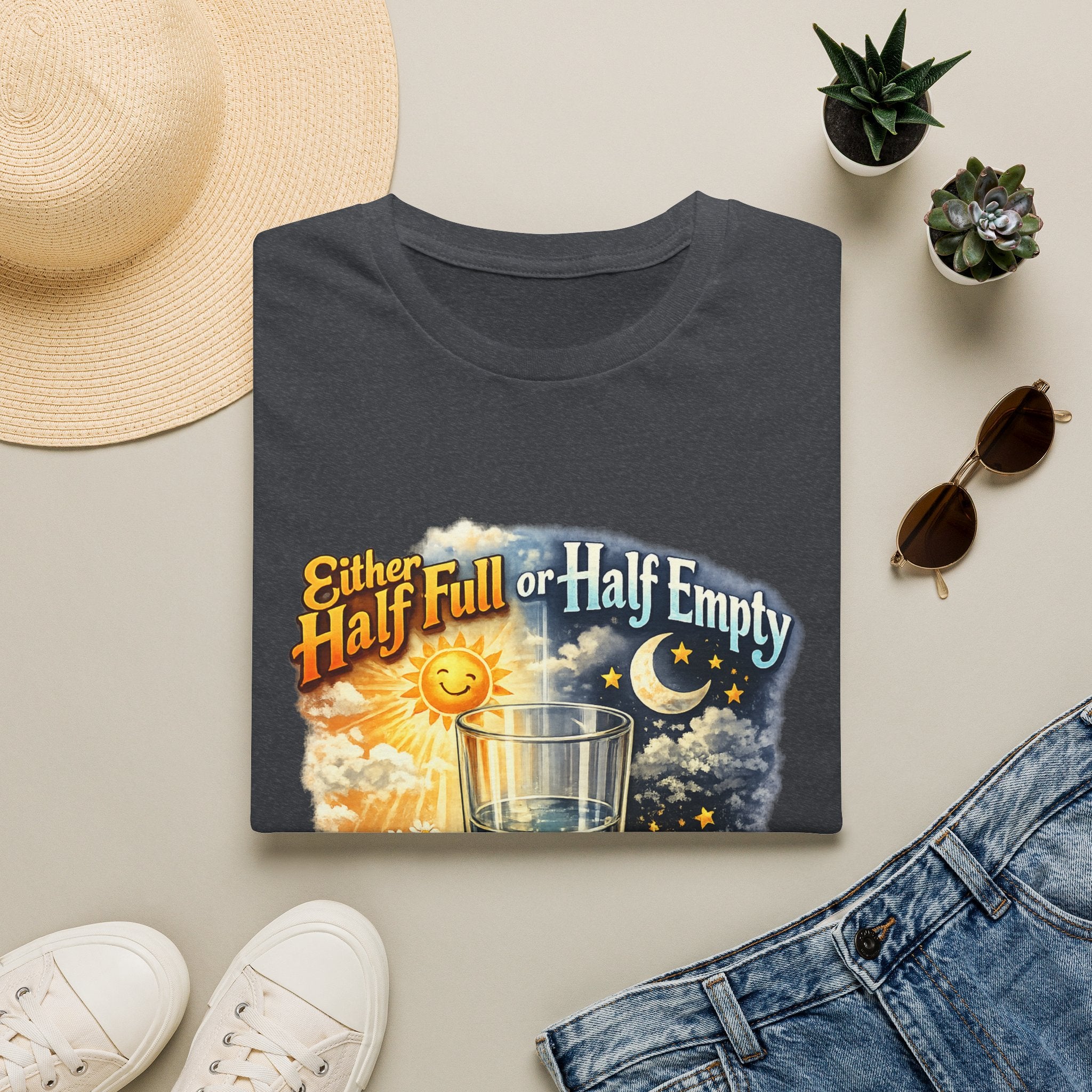 Glass Half Full or Half Empty T-Shirt — Inspirational Day & Night Positive Quote Tee