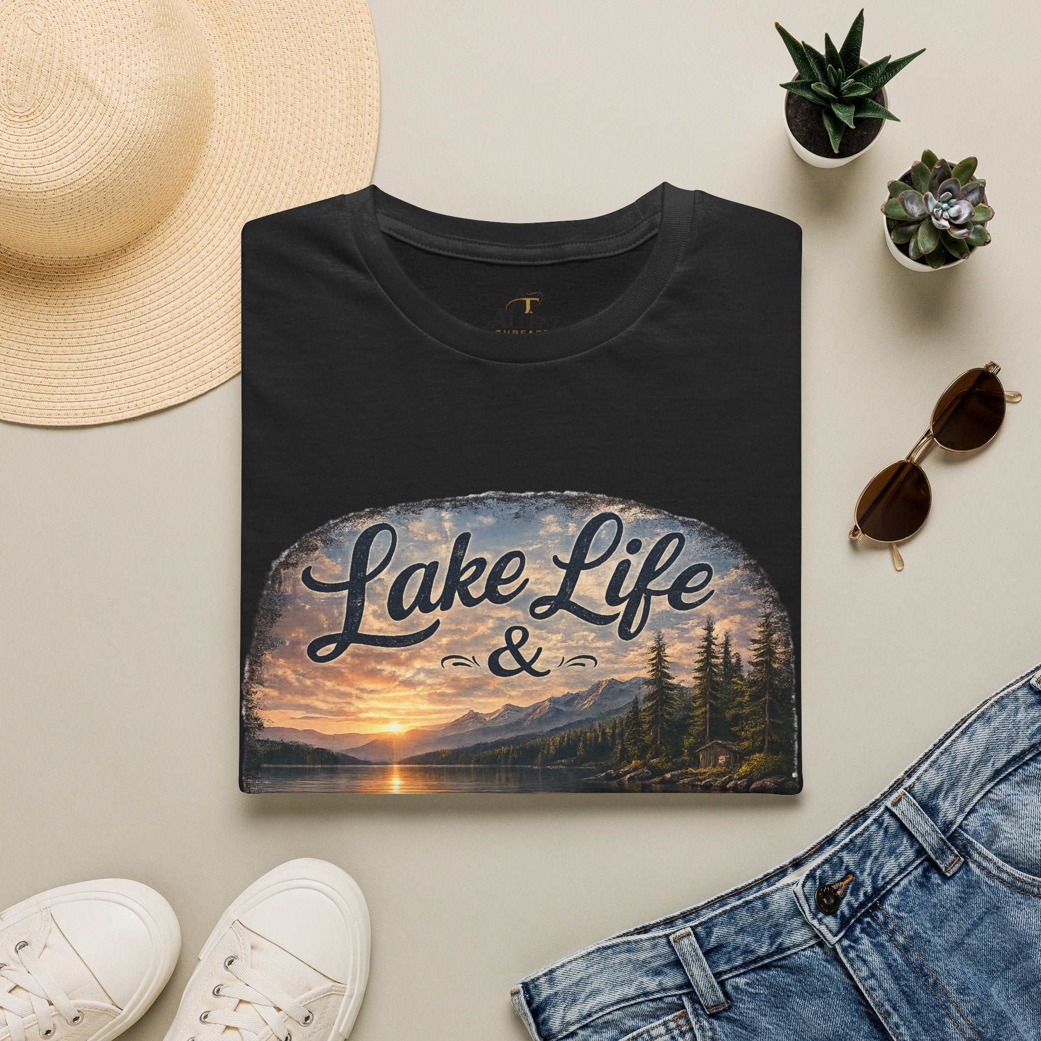 Lake Life T-Shirt — Scenic Sunrise Boat 'Lake Life & Fond Memories'