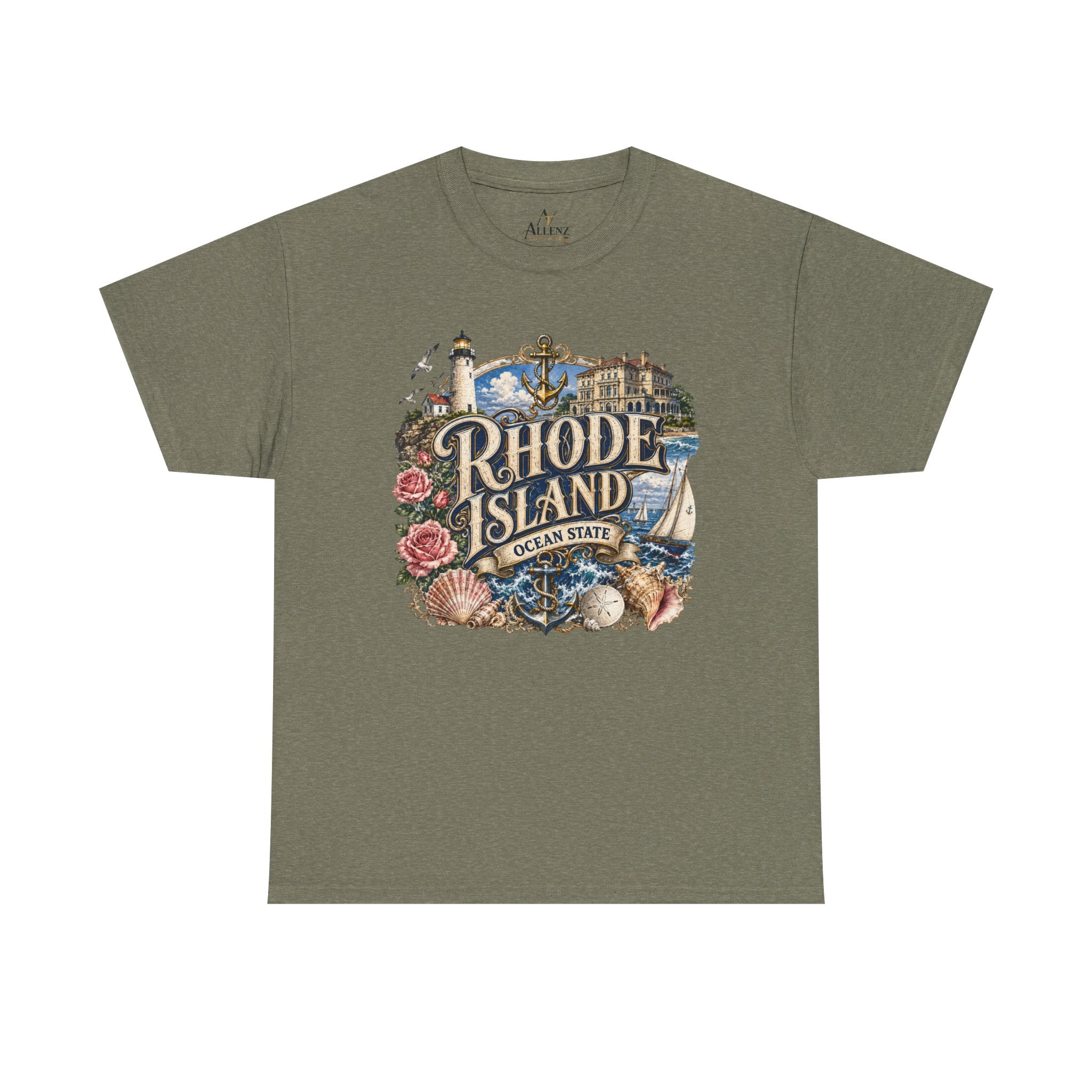 Unisex Heavy Cotton Tee⚓ Rhode Island – Coastal Charm of the Ocean State 🌊🏖️