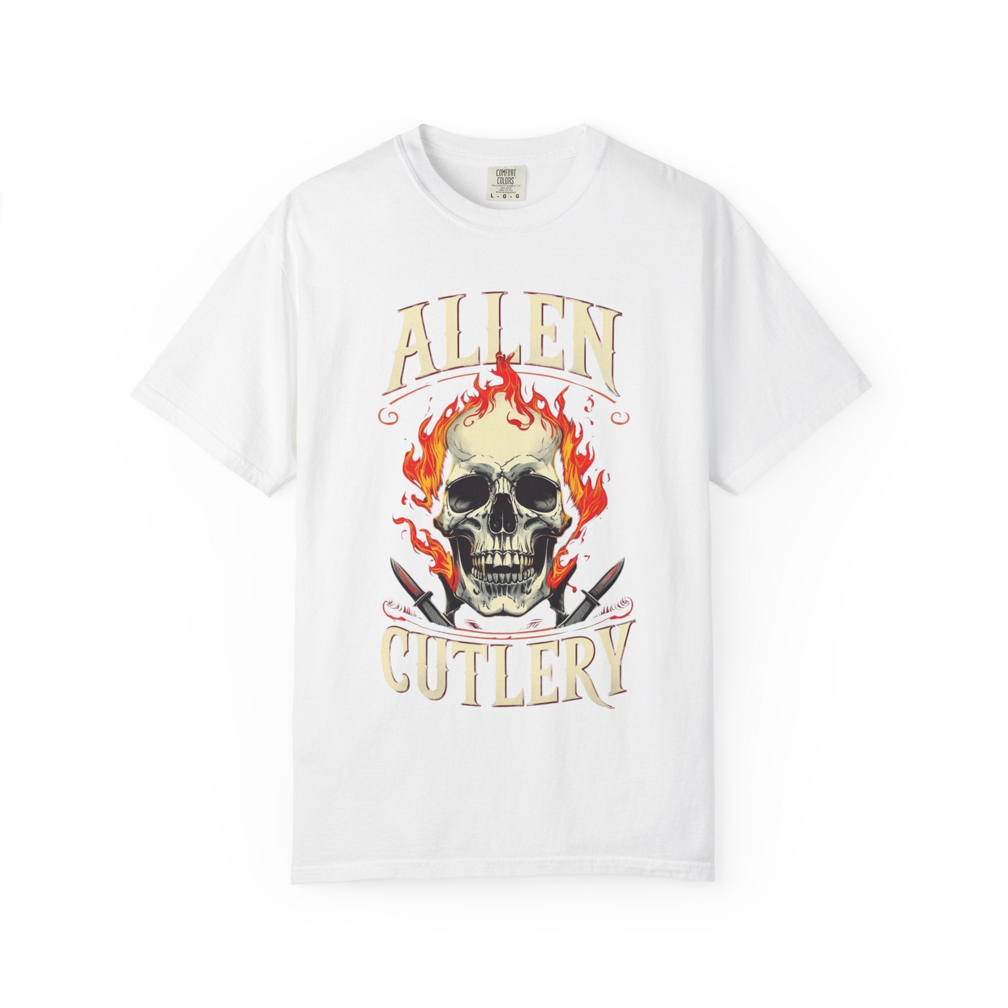 Skull and Flames Cutlery T-Shirt — Allen Cutlery Graphic Tee
