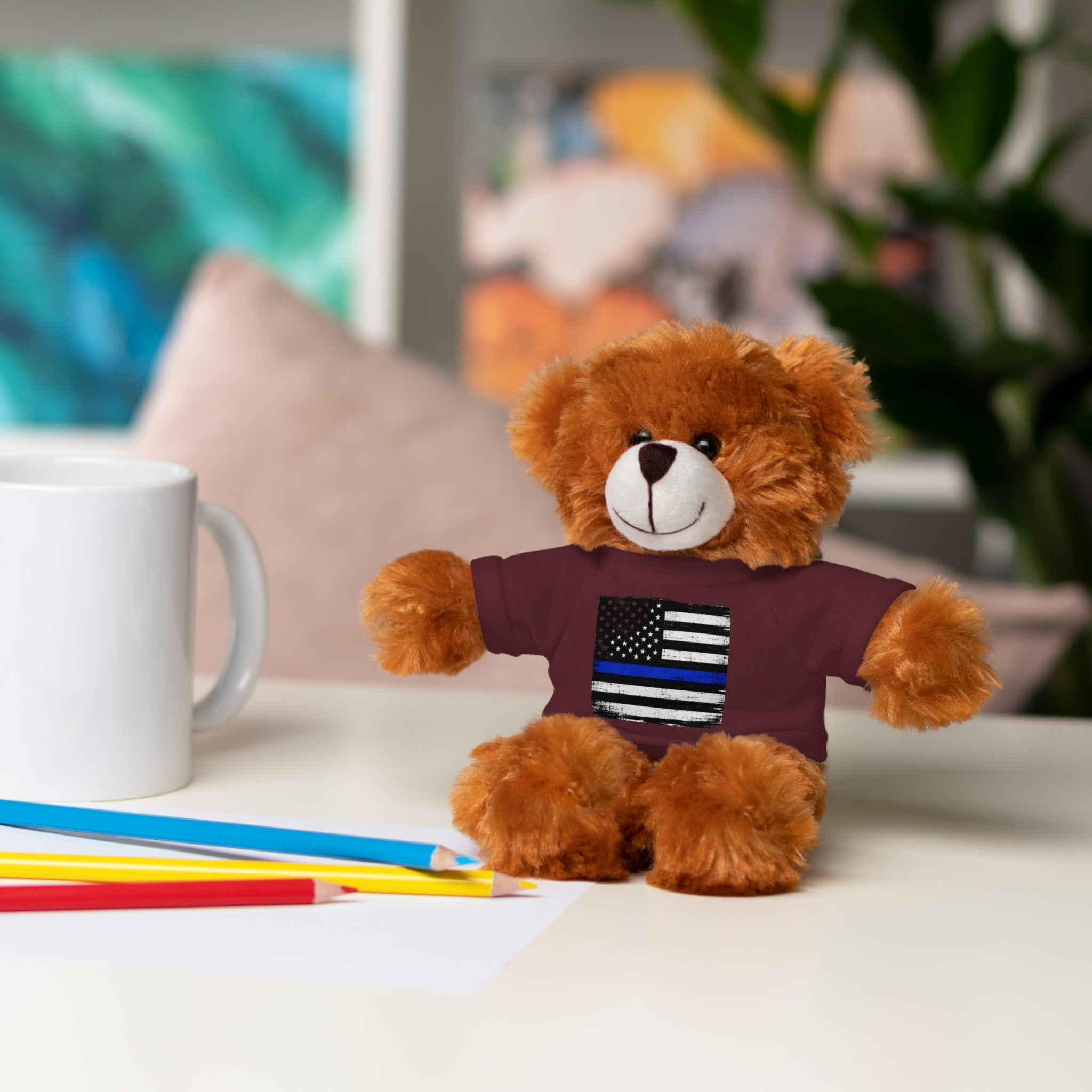 Kids Stuffed Animal with Thin Blue line flag Tee