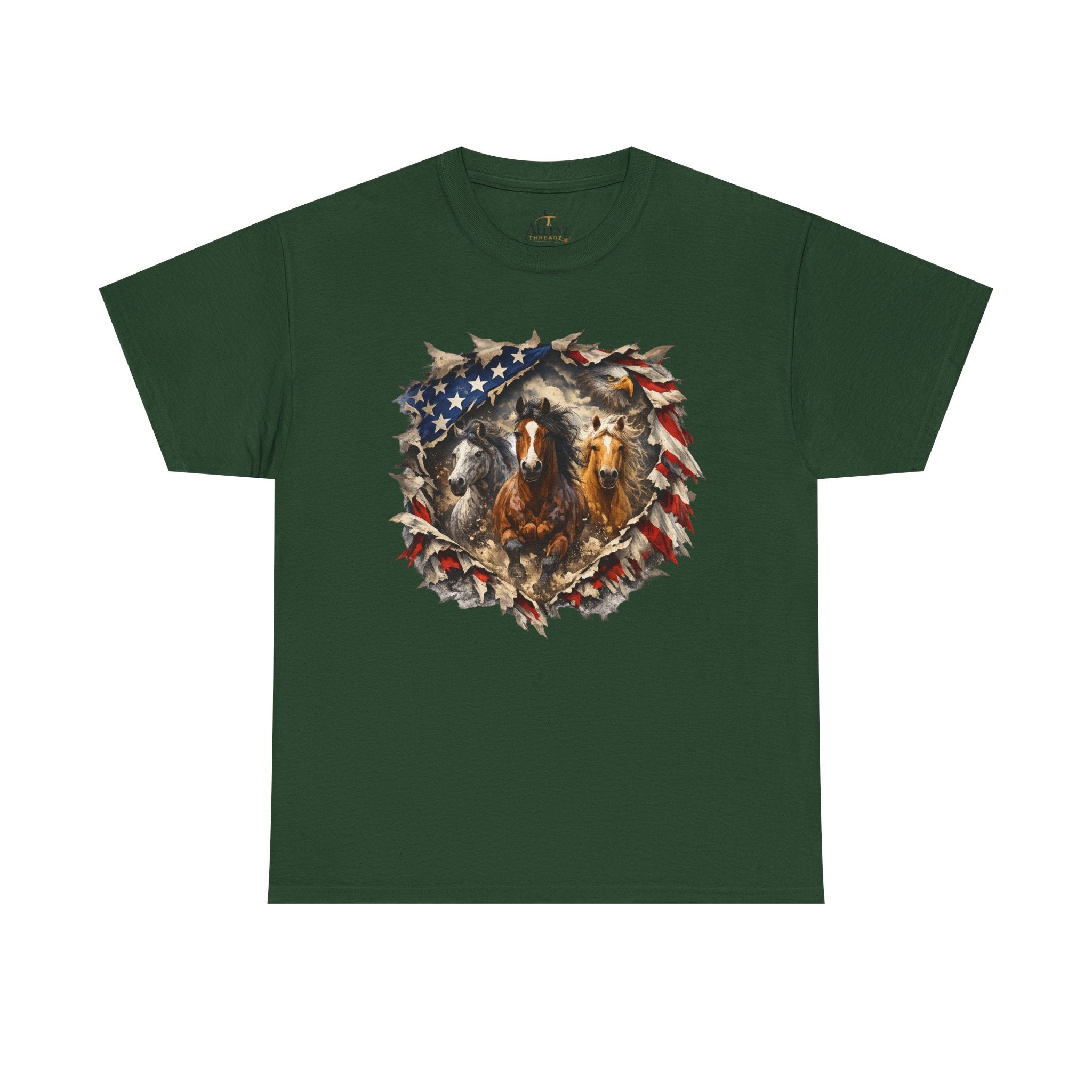 Unisex Heavy Cotton Tee American flag with horses