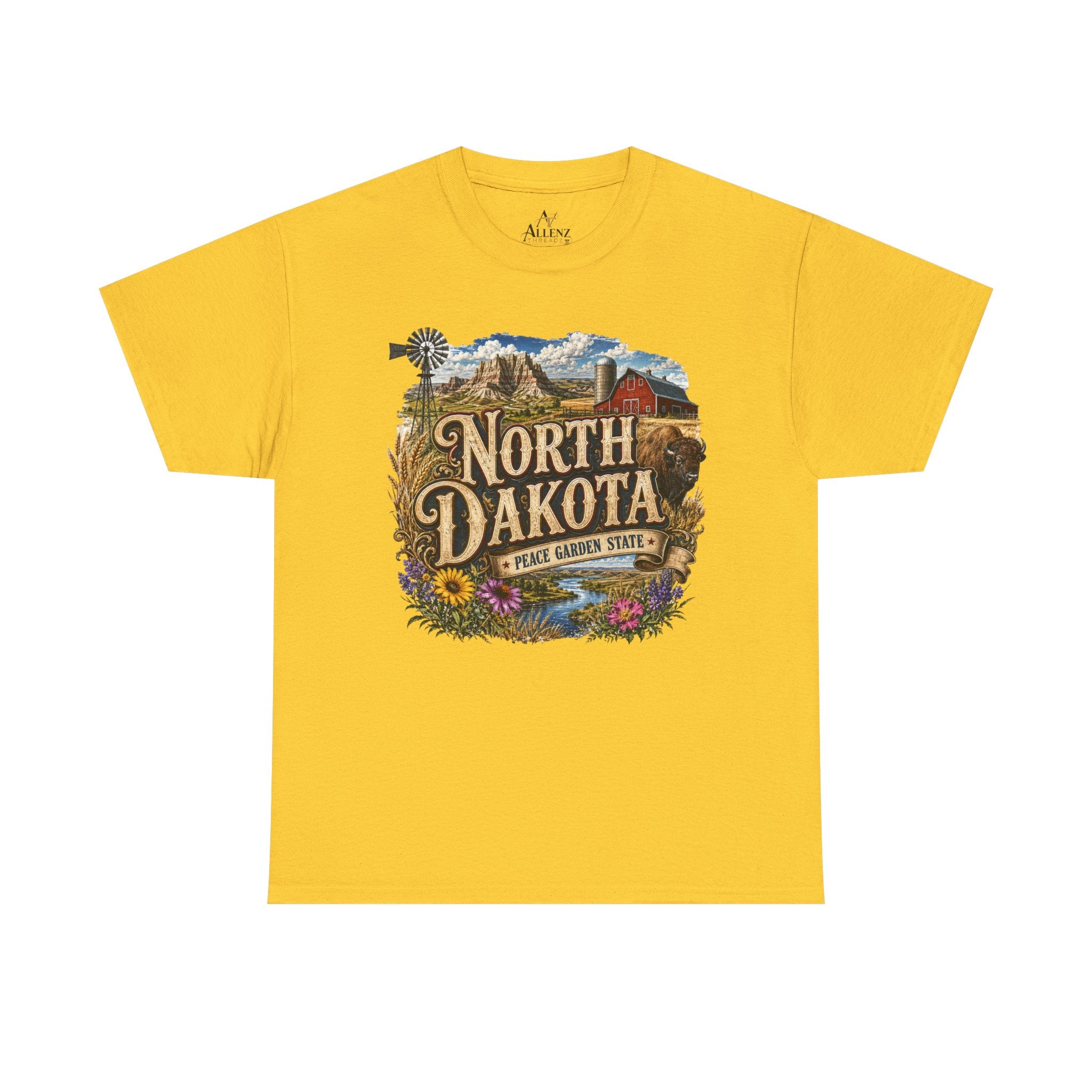 Unisex Heavy Cotton Tee🌾 North Dakota – Wide Open Beauty and Prairie Pride 🦬🌻