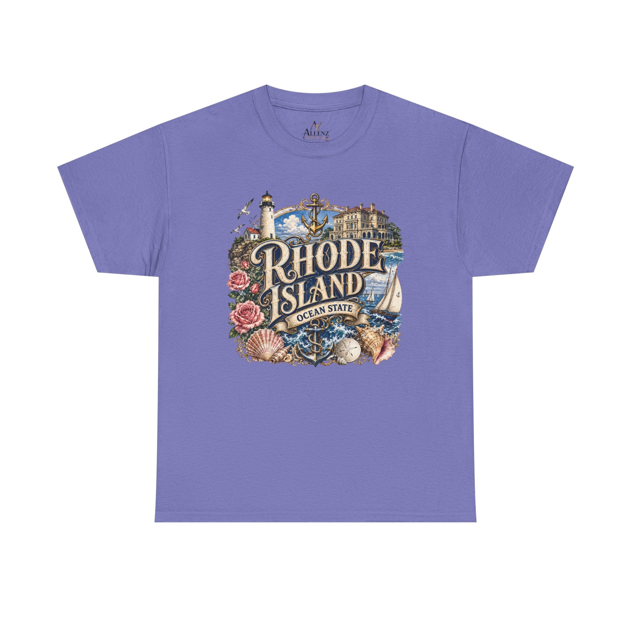 Unisex Heavy Cotton Tee⚓ Rhode Island – Coastal Charm of the Ocean State 🌊🏖️