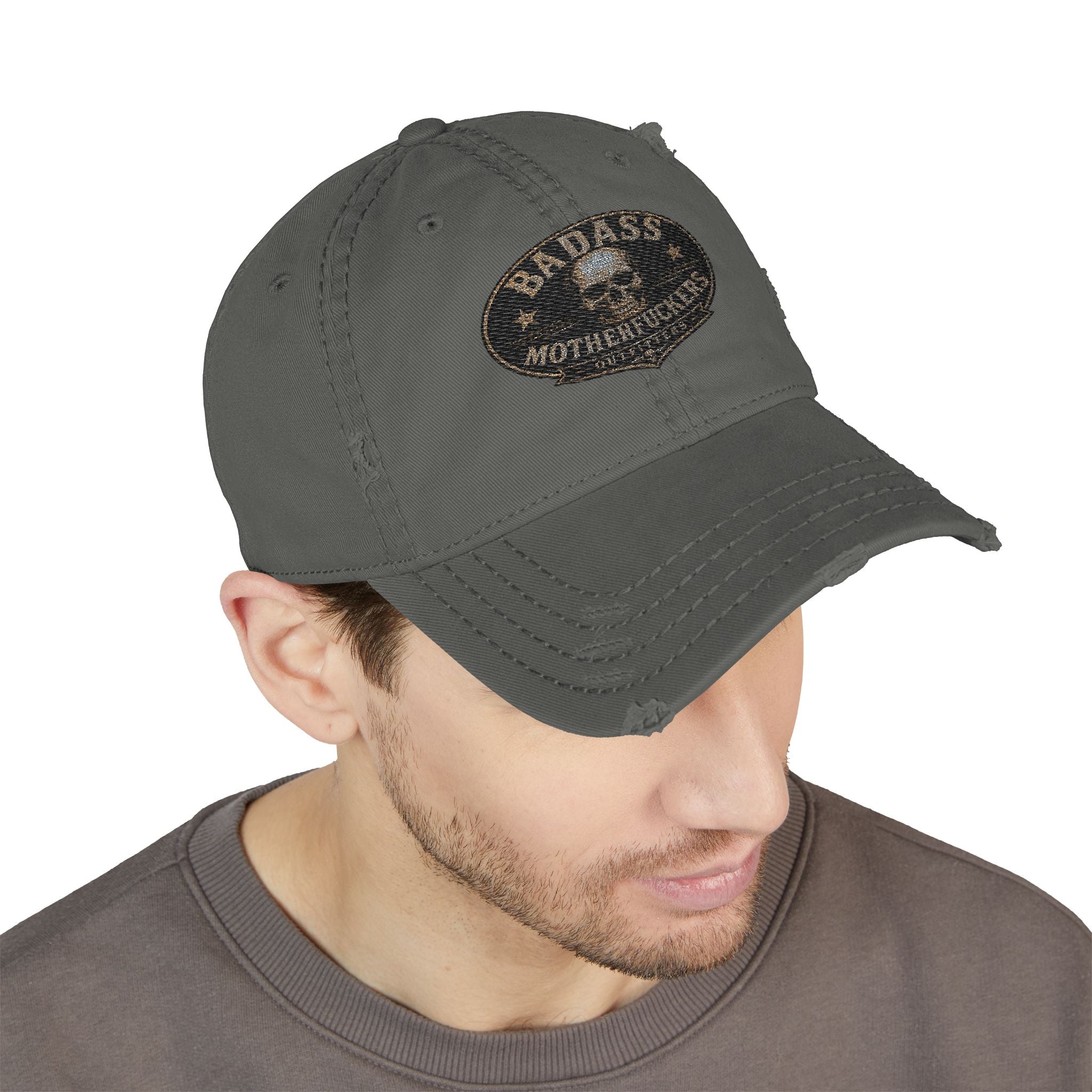 Badass Motherfu.........  Distressed Dad Hat (Embroidery)