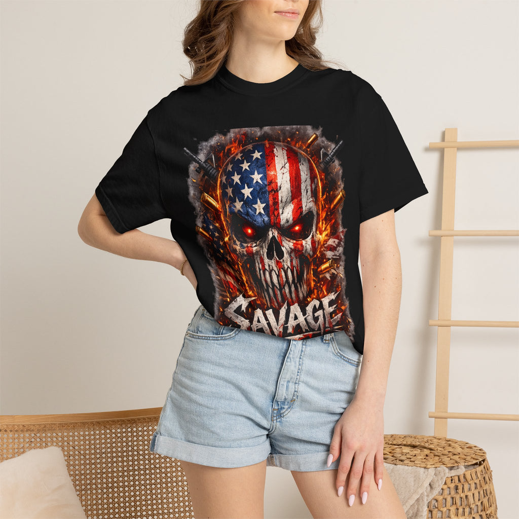 American Flag Skull 'Savage' Graphic T-Shirt