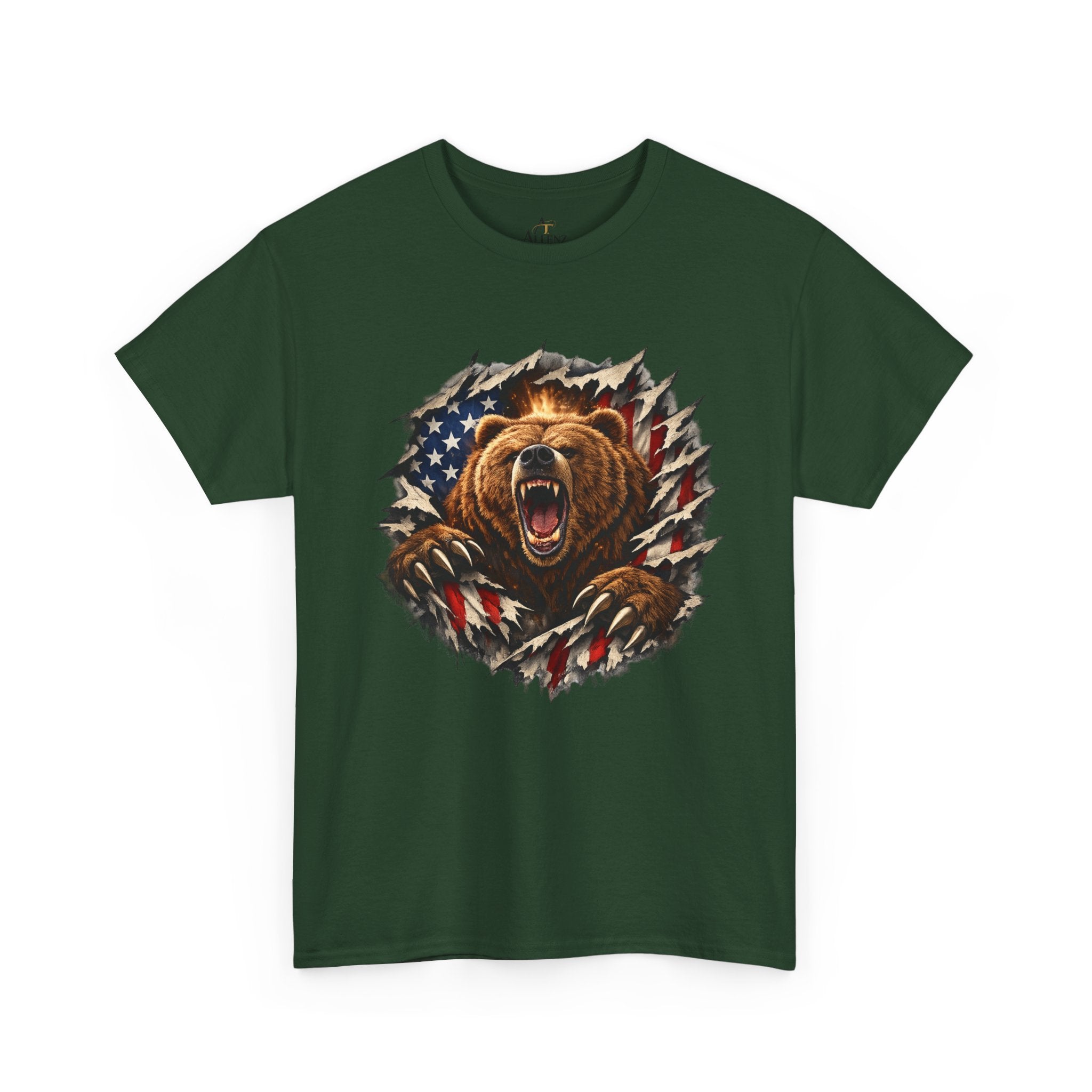 Unisex Heavy Cotton Tee-bear coming out of the American flag