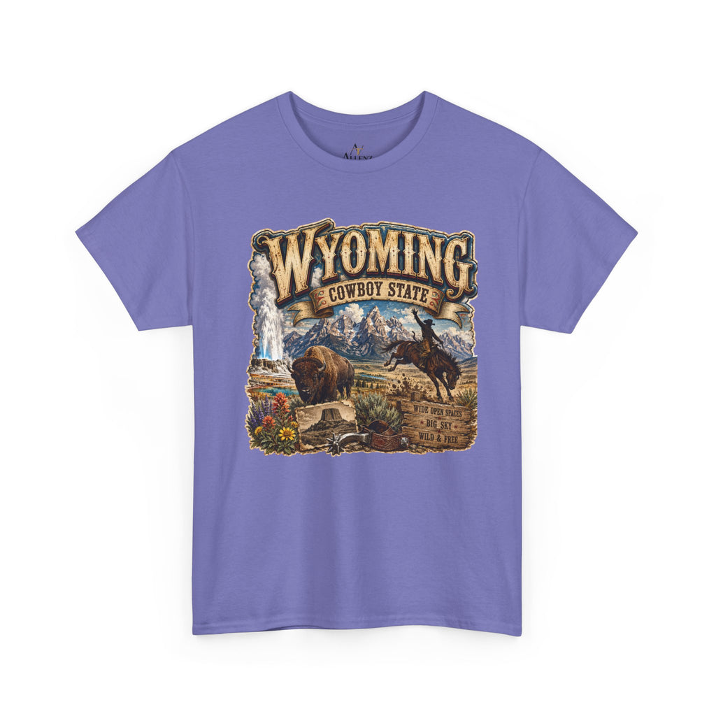 Unisex Heavy Cotton Tee🤠🏔️ Wyoming – The Cowboy State 🦬🌄