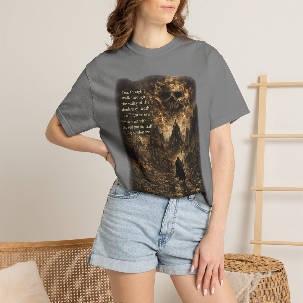 Skull Cavern Gothic T-Shirt — 'You…walk through the valley of the shadow of death' Graphic Tee