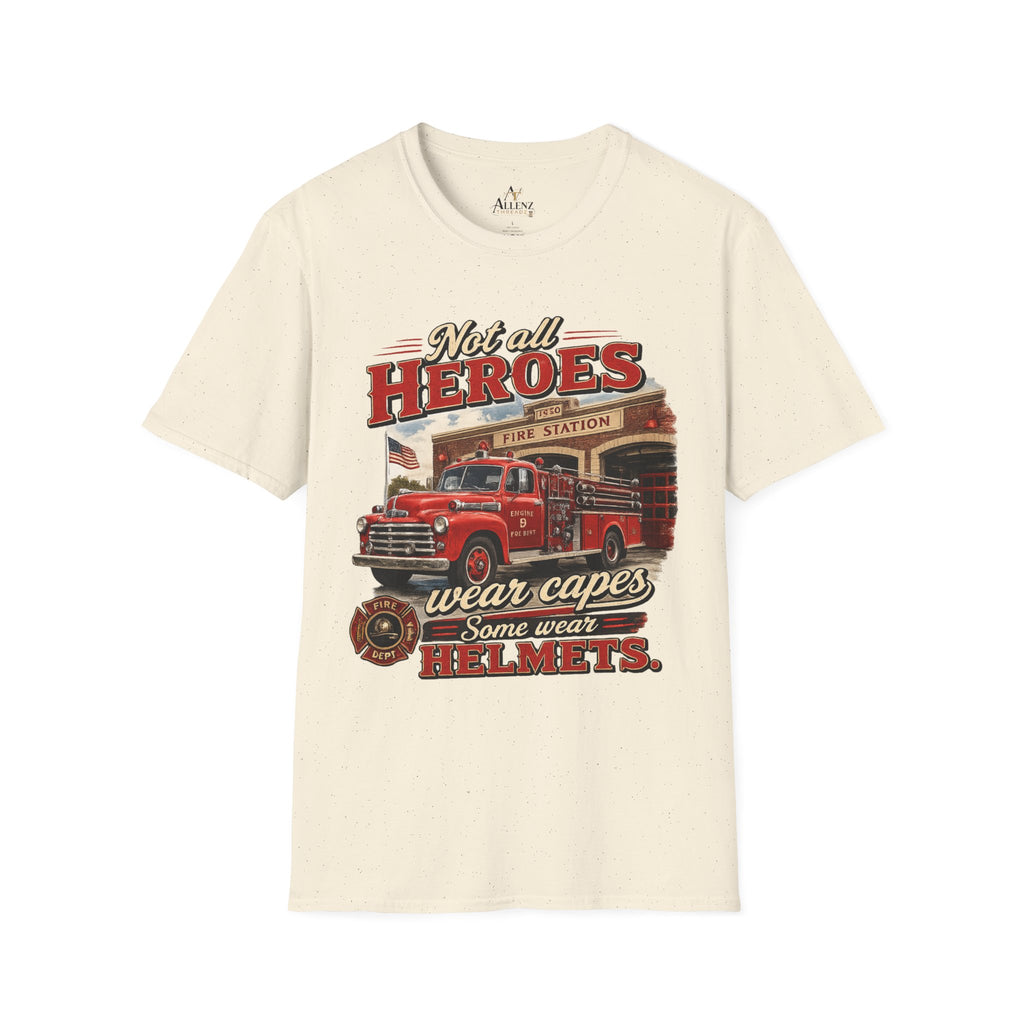 Firefighter T-Shirt — "Not All Heroes Wear Capes, Some Wear Helmets" Vintage Fire Truck Tee